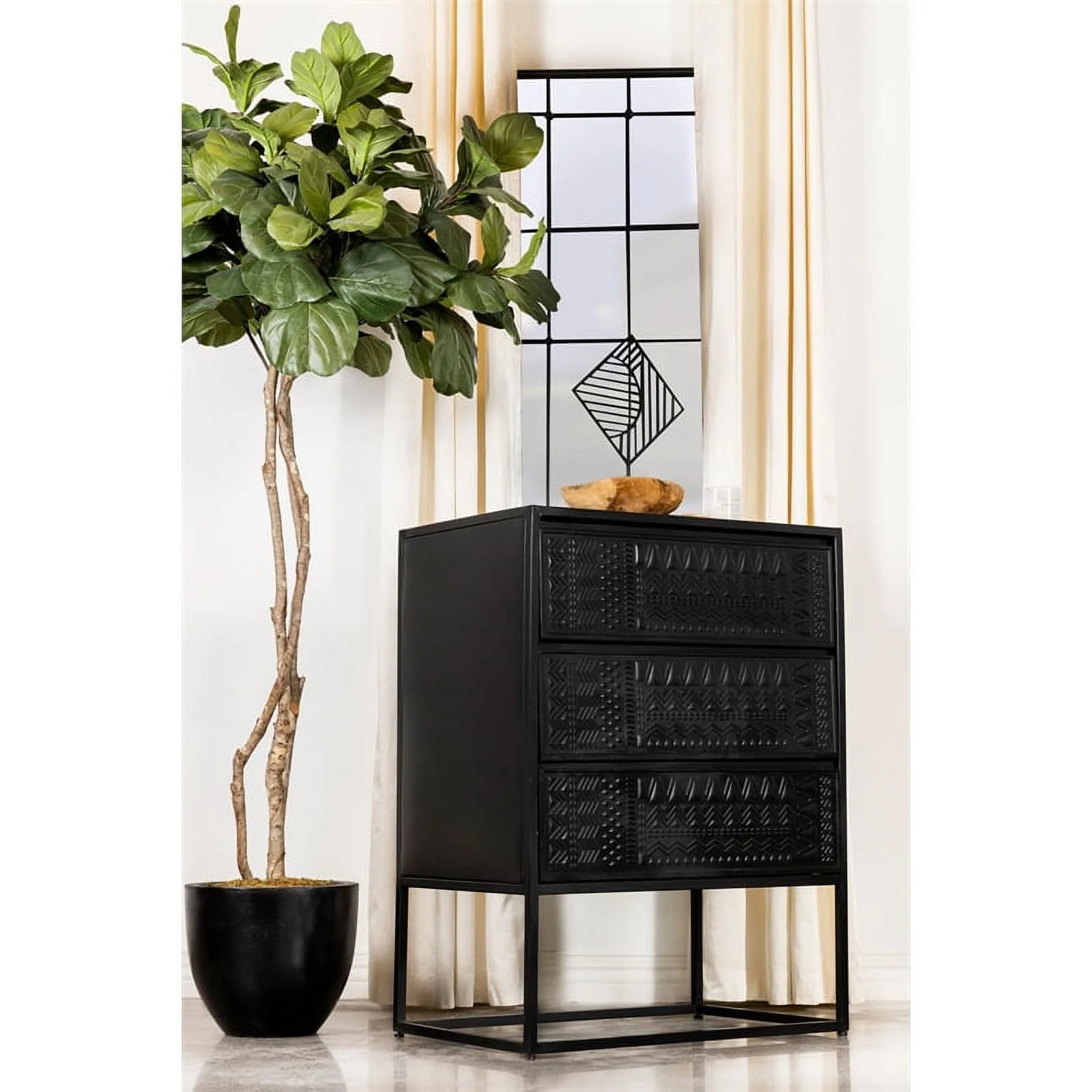 Pemberly Row 3-drawer Contemporary Wood Accent Cabinet in Black