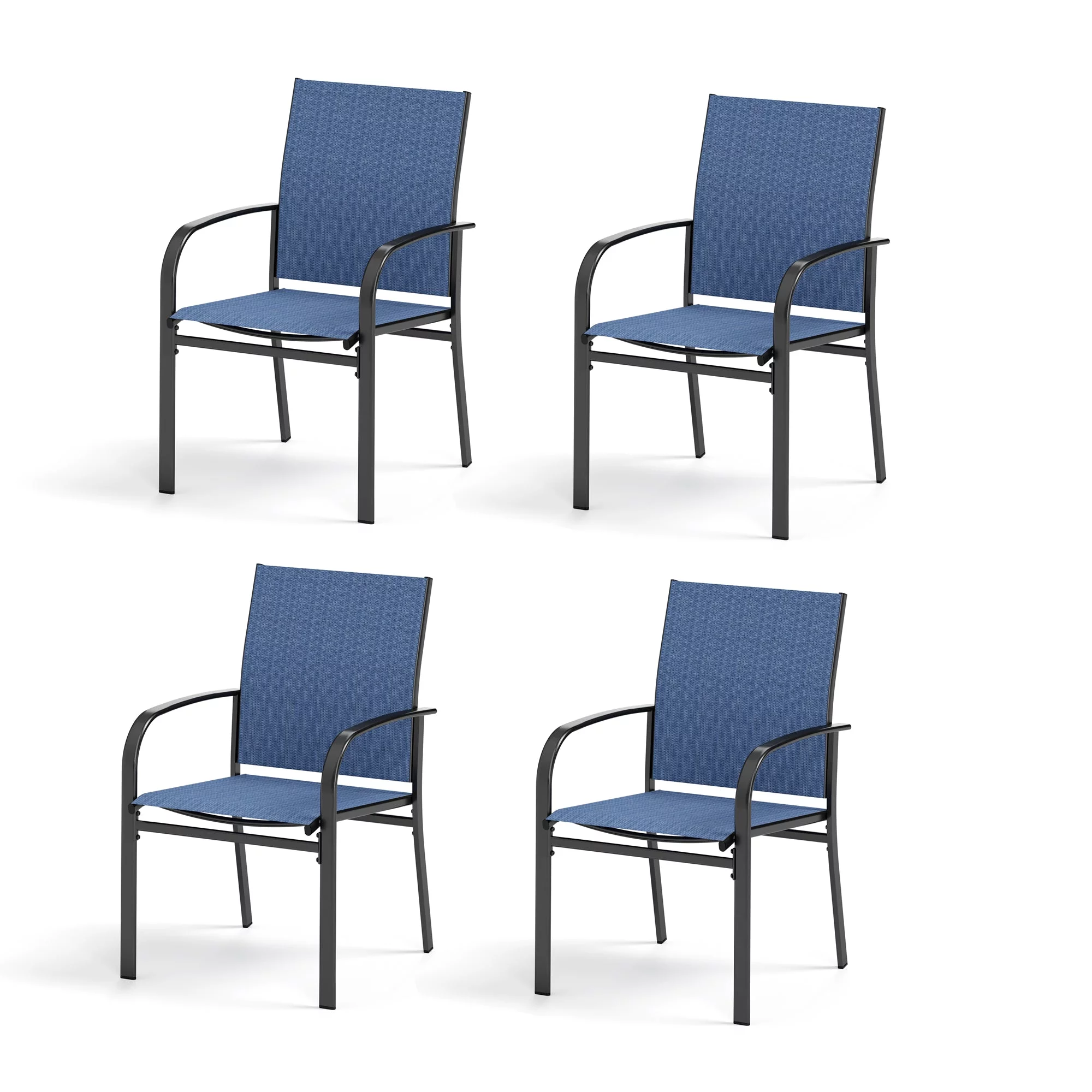 MF Studio 4-Piece Outdoor Patio Dining Chairs, Steel Frames with Textilene, Black&Blue