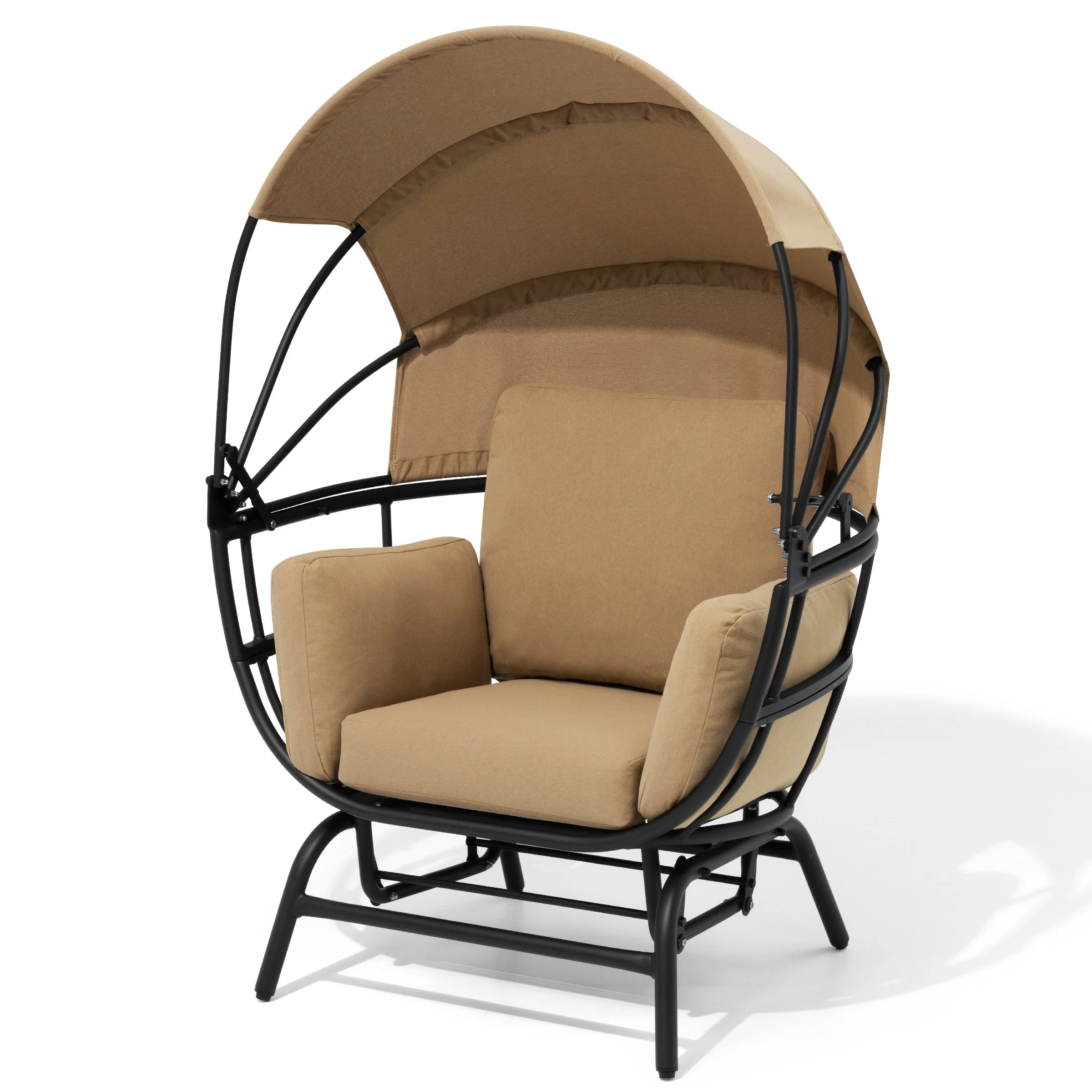 Pellebant Outdoor Indoor Patio Rocking Wicker Egg Chair with Cushion and Pillow,  Brown