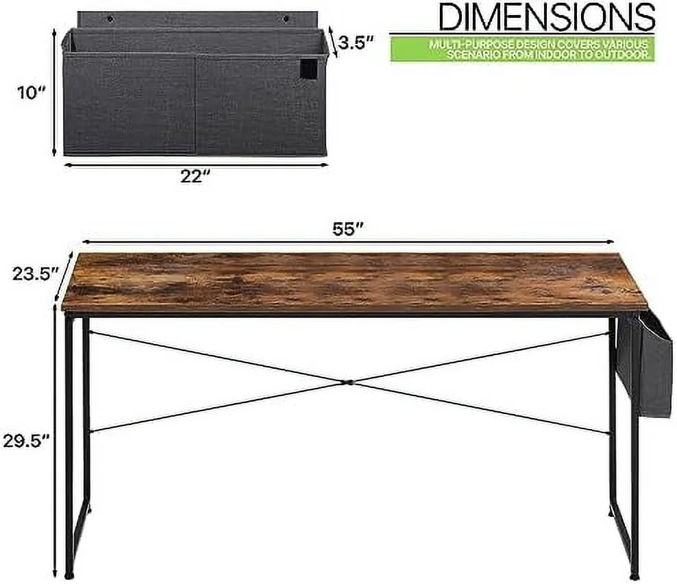 ZFGSUIJN 55" Computer Desk Home Office Writing Desk Student Study Table with  Bag for Small Space