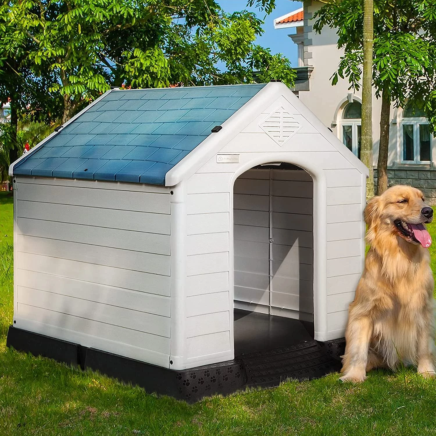 Vitesse Plastic Dog House Outdoor Indoor for Small Medium Larige Dogs,Waterproof Dog Houses with Elevated Floor and Air Vents,Durable Ventilate & Easy Clean and Assemble