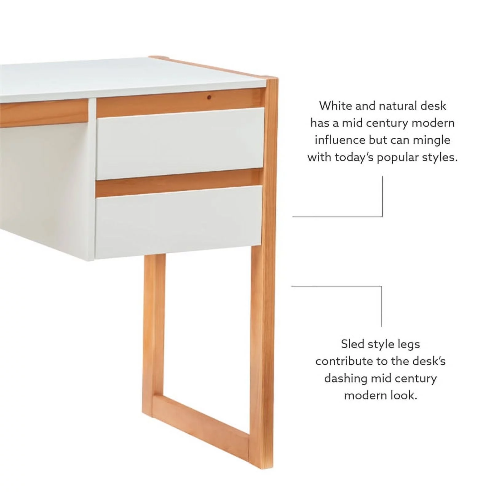 Linon Brock Wood Two Drawer Desk in White and Natural