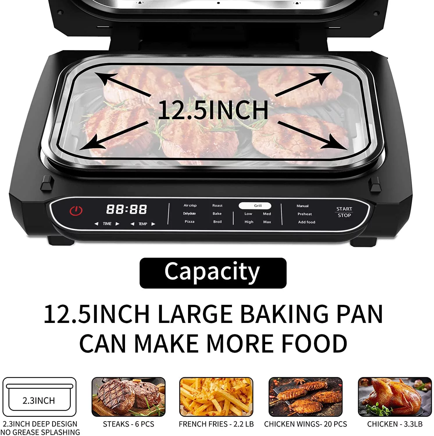 Geek Chef Smart Indoor XL Air Fryer Grill Combo,40 Recipes & 7-in-1 Cooking Functions, Smokeless & Oilless Cooker, Digital Electric Countertop Grill, Temp & Time Control, ETL Certified, 1700W, Black