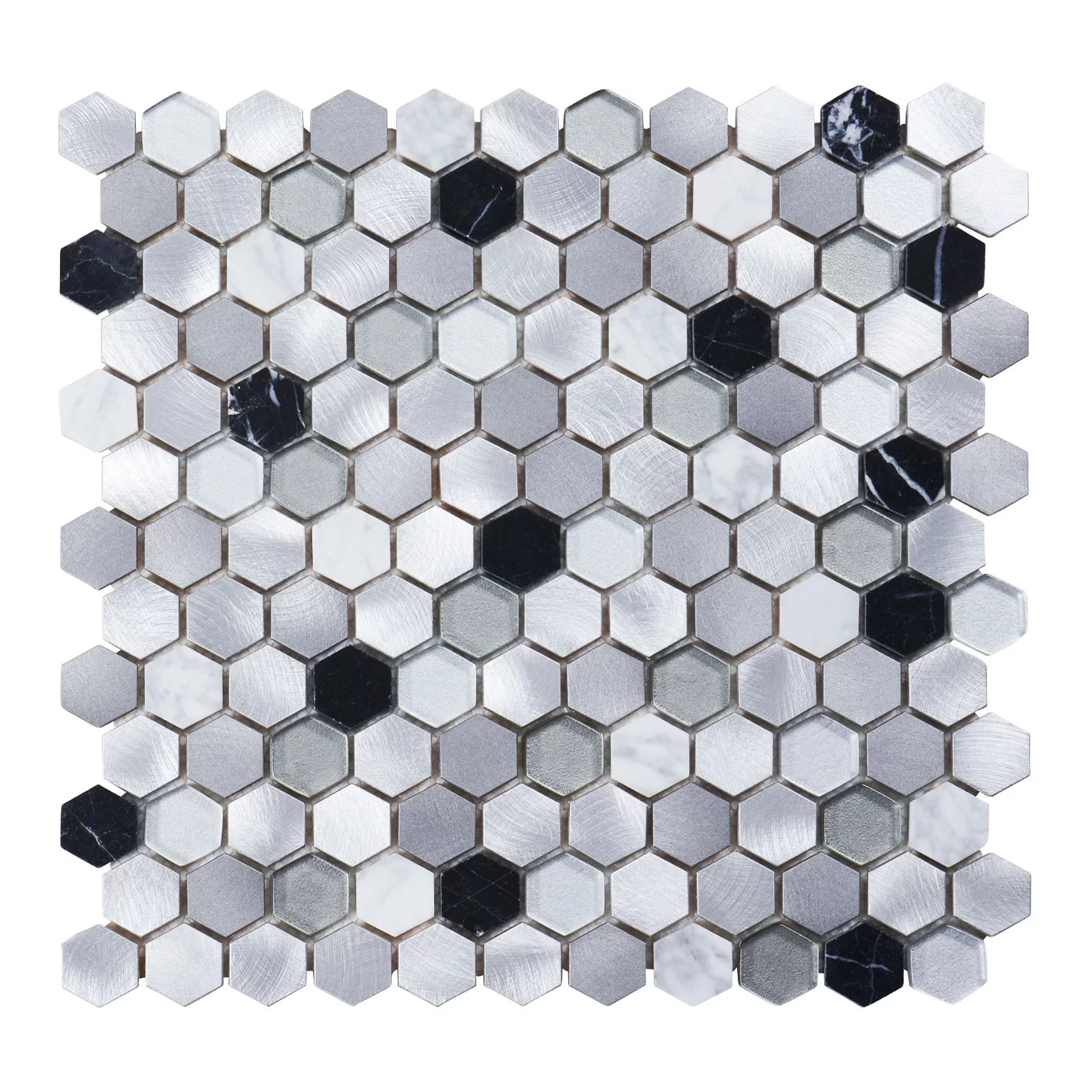 Modket White Calacatta Black Marble Gray Glass Aluminum Hexagon Mosaic Tile Backsplash