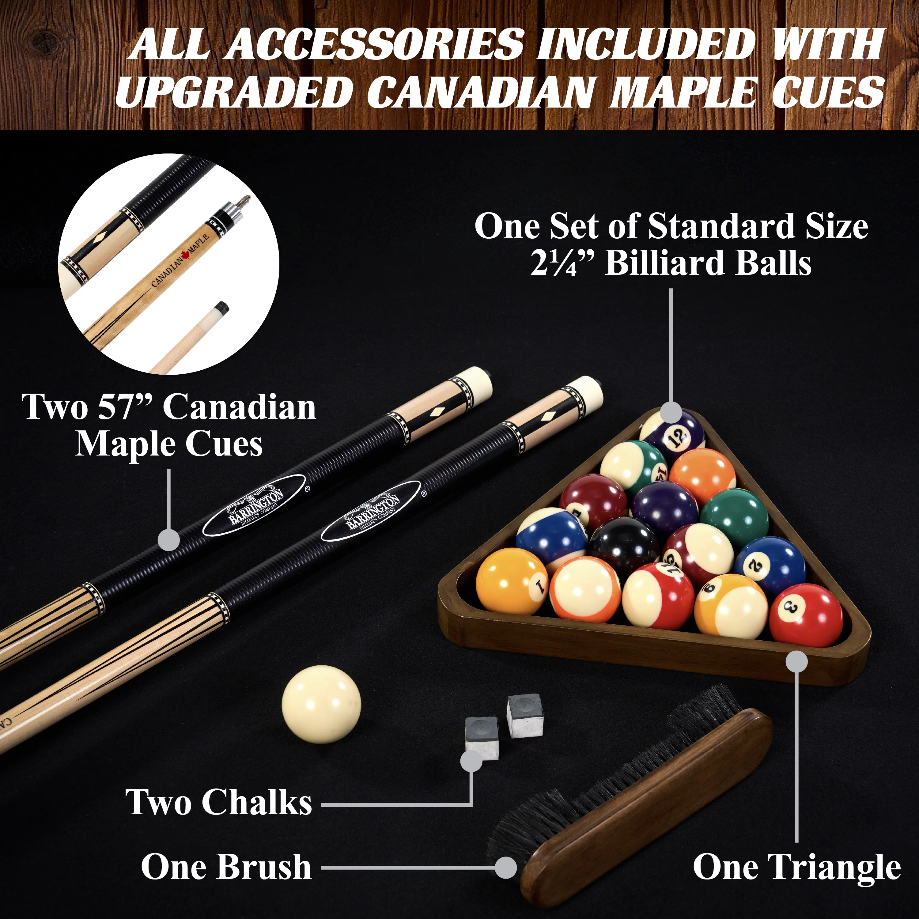 Barrington Billiards 8' Urban Slate-Tech Drop Pocket Table With Pool Ball and Cue Stick Set