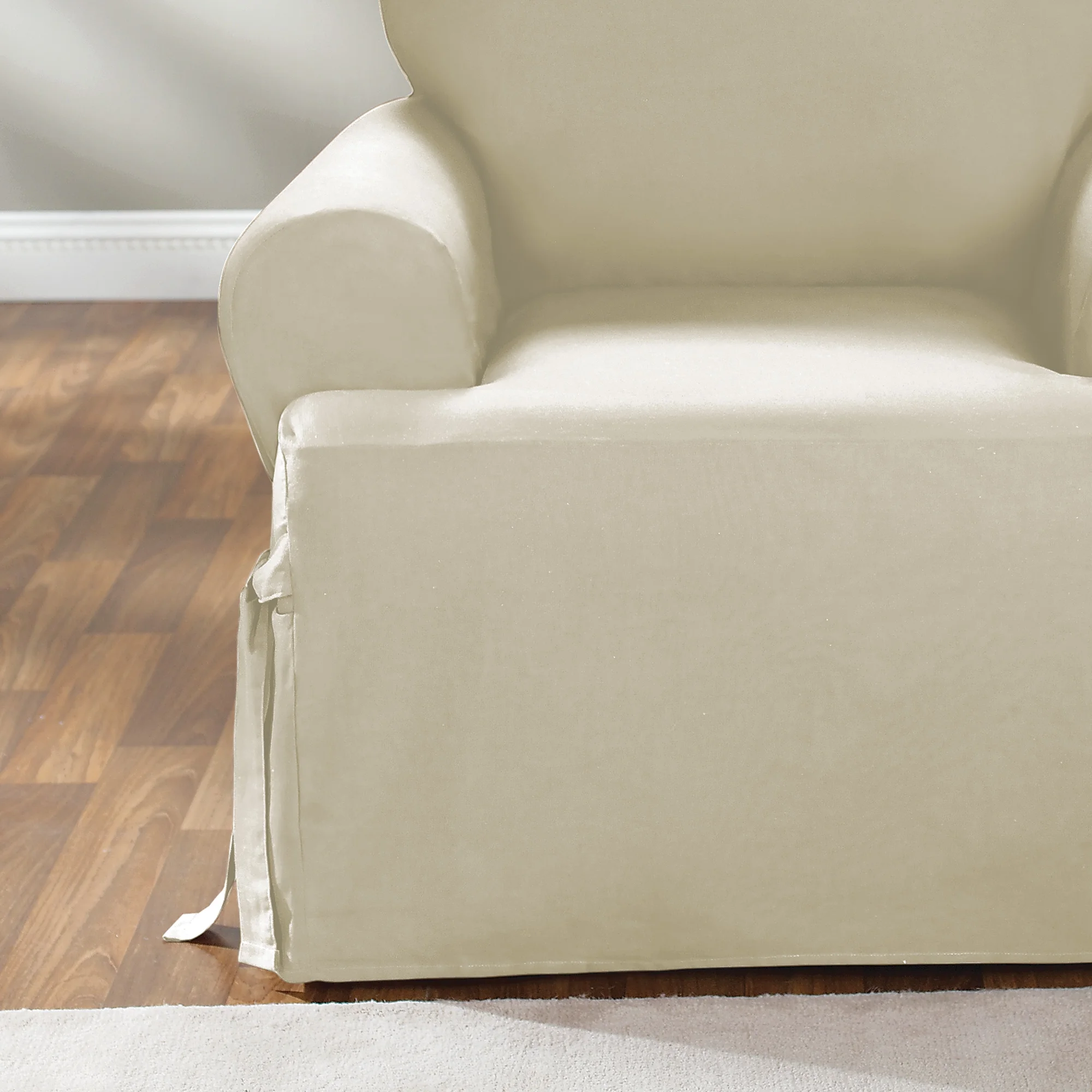 SureFit Duck 1 Piece T Cushion Chair Slipcover in Natural