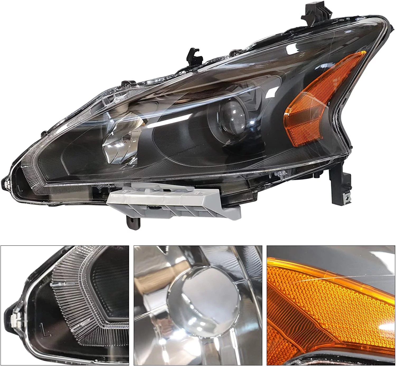 DENEST Black Housing Headlight Assembly Replacement Compatible with 2013 2014 2015 Altima Sedan Halogen Headlight NI2502208 NI2503208 - Passenger and Driver Side