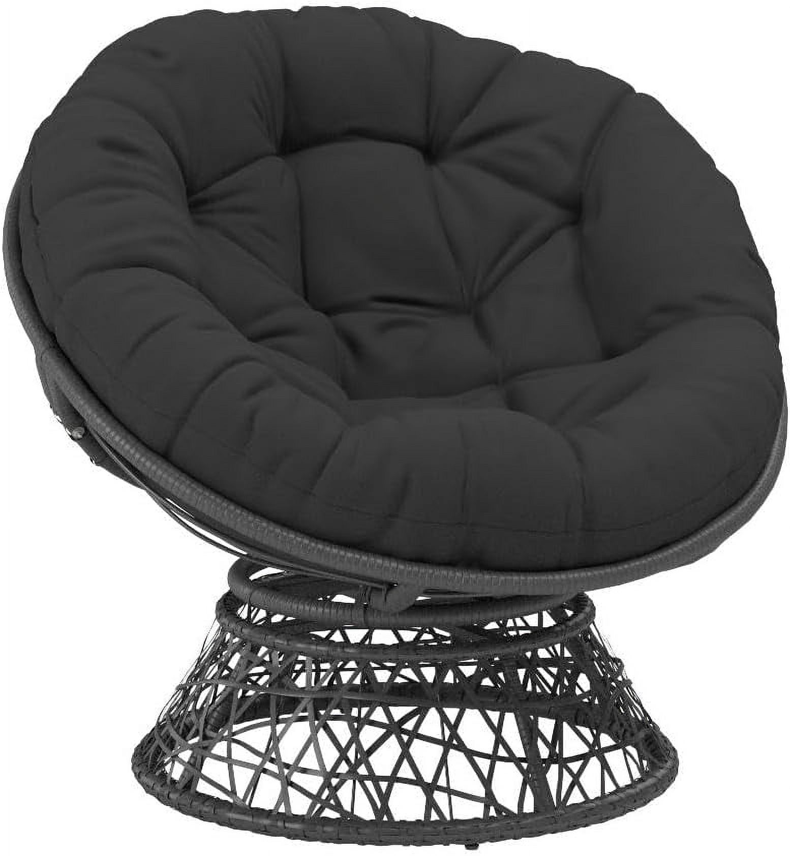 HYUN Wicker Papasan Chair with 360-Degree Swivel, Grey Frame with Black Cushion