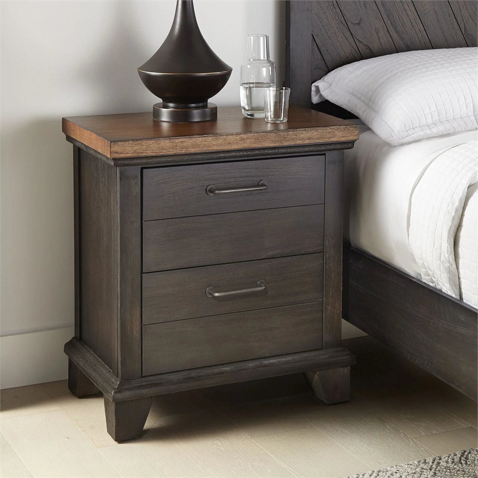 Home Square Two Drawer Wood Nightstand Set in Honey Brown (Set of 2)