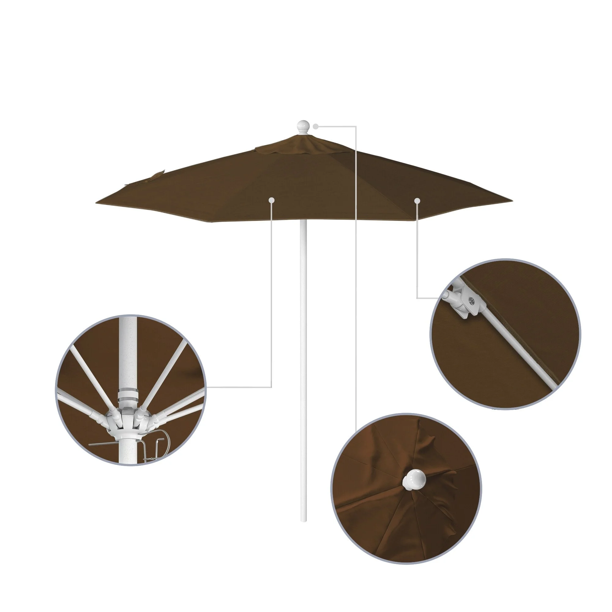 California Umbrella Venture 7.5' White Market Umbrella in Mocha