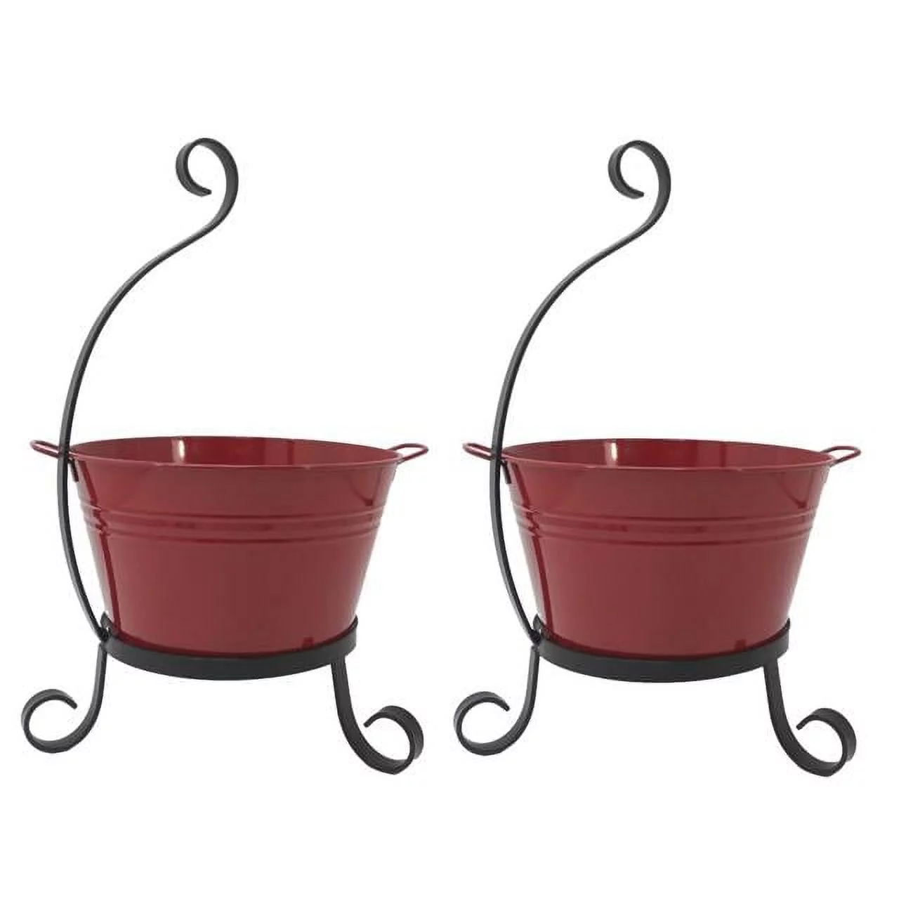 Houston International Trading 7065E XR S-2 Enameled Galvanized Steel Planter with Iron Stand - Set of 2