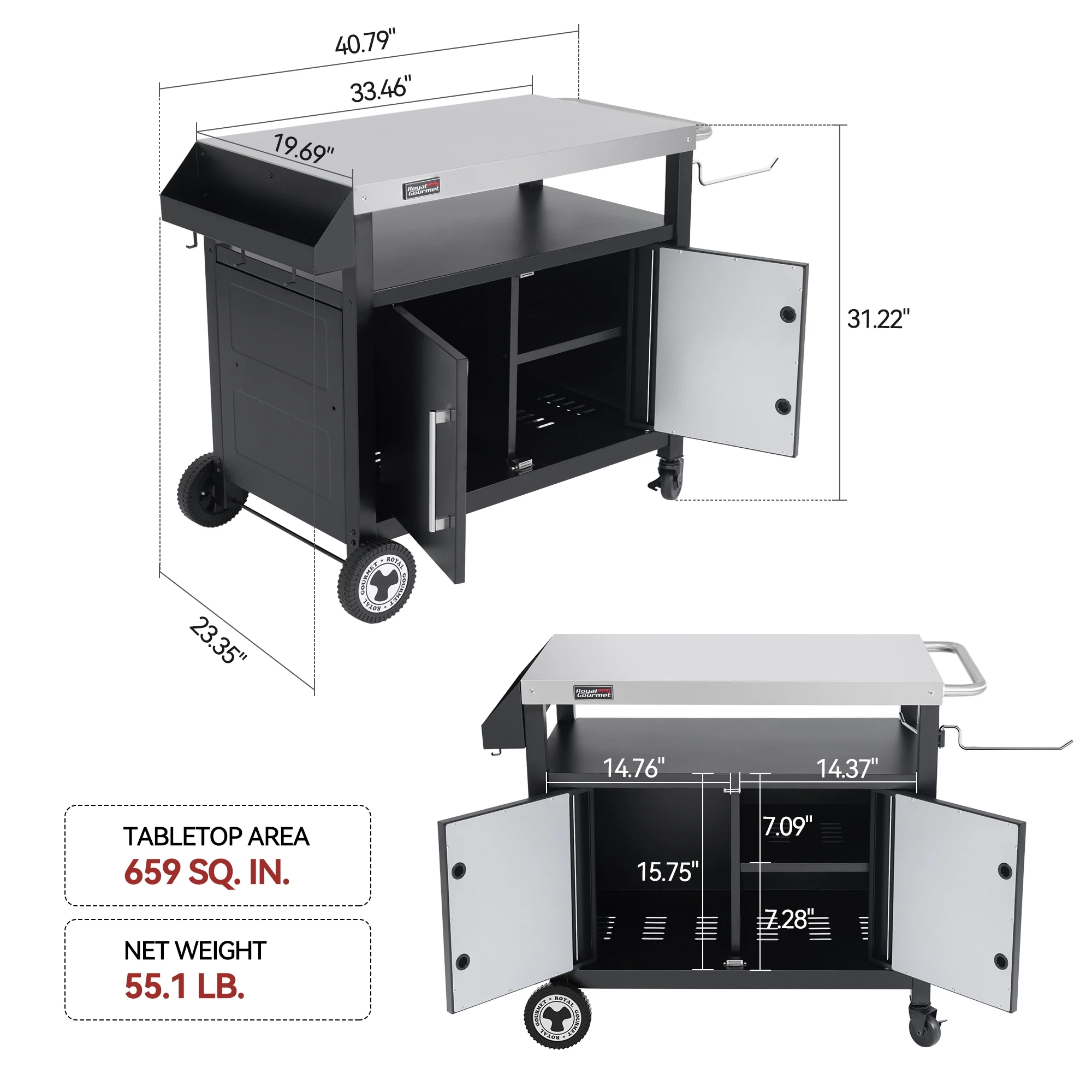Royal Gourmet PC3403S Movable Kitchen Island Cart