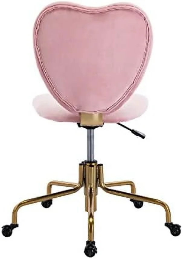 ZFGSUIJN Adjustable Swivel Desk Chair with Wheels  White Velvet Upholstered Cute Home Office Desk Chair Vanity Task Chair with Heart Back