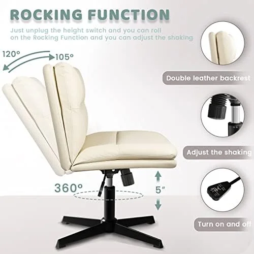 HYHBIBOOM Armless Office Desk Chair No Wheels PU Leather Wide Office Chair Criss Cross Legged Home Office Chair Mid-Back Computer Chair with Thickened Cushion Ergonomic Computer Task Chai