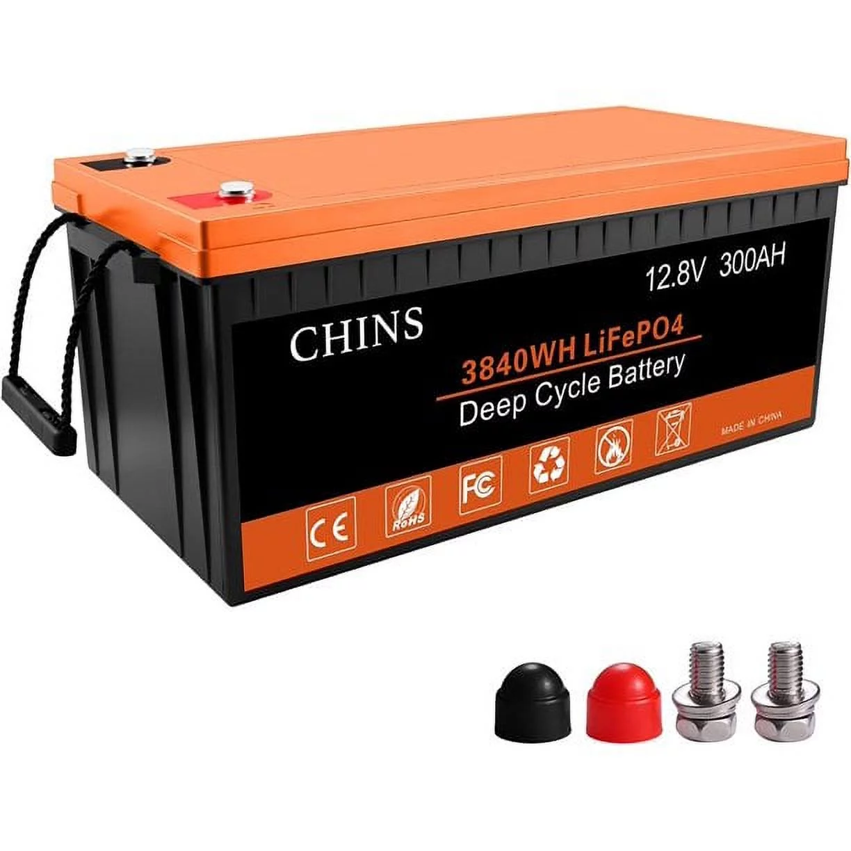 CHINS 5 PCS CHINS LiFePO4 12V 300Ah Lithium ion Battery Built-in 200A BMS, Perfect for Replacing Most of Backup Power, Home Energy Storage and Off-Grid etc.