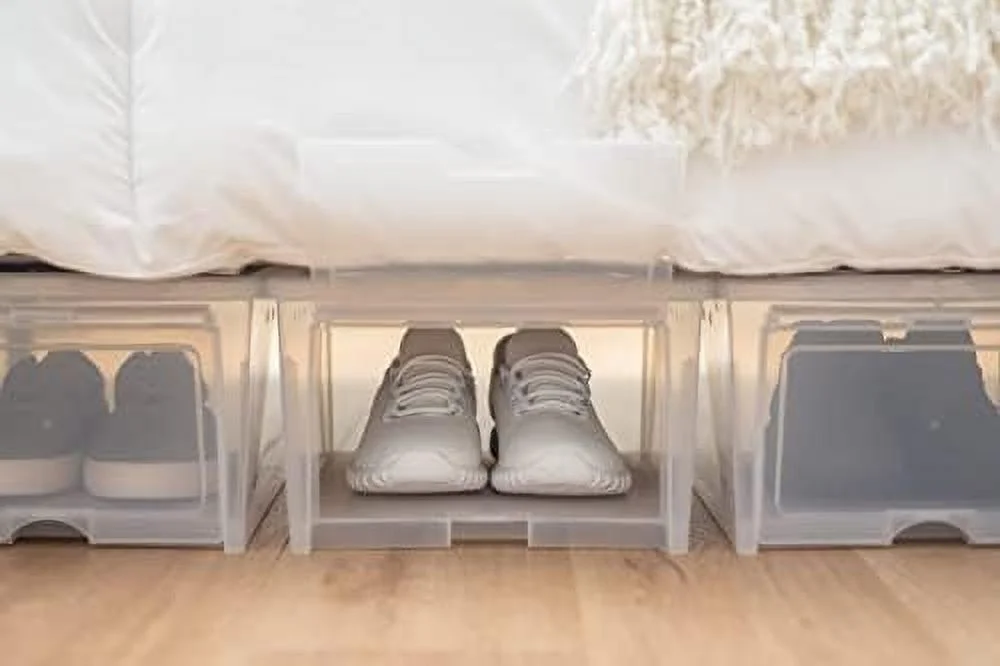 CKGRESG 6 Pack Super Wide Front Entry Stackable Shoe Box