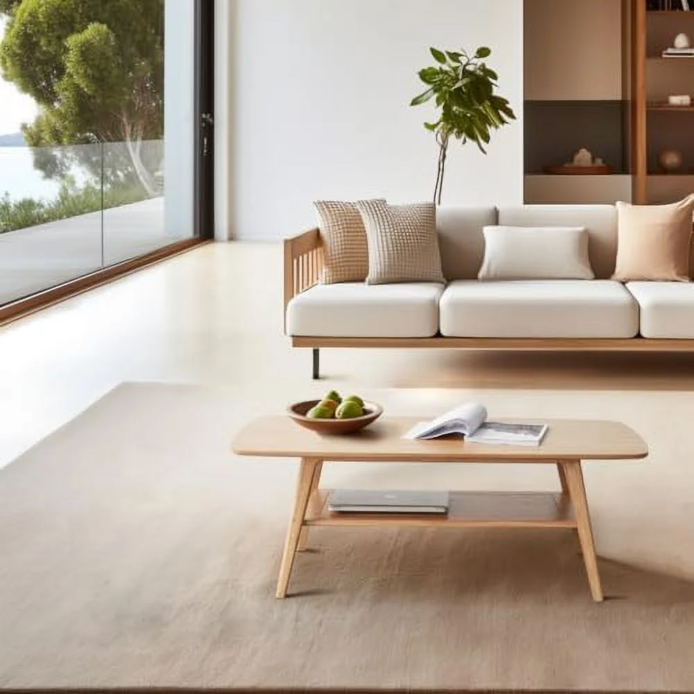 HBBOOMLIFE Wood Coffee Table - 2-Tier Modern Coffee Table - Natural Oak Wood with   and Open Tabletop - Rectangular Coffee Table for Living Room Apartment Office