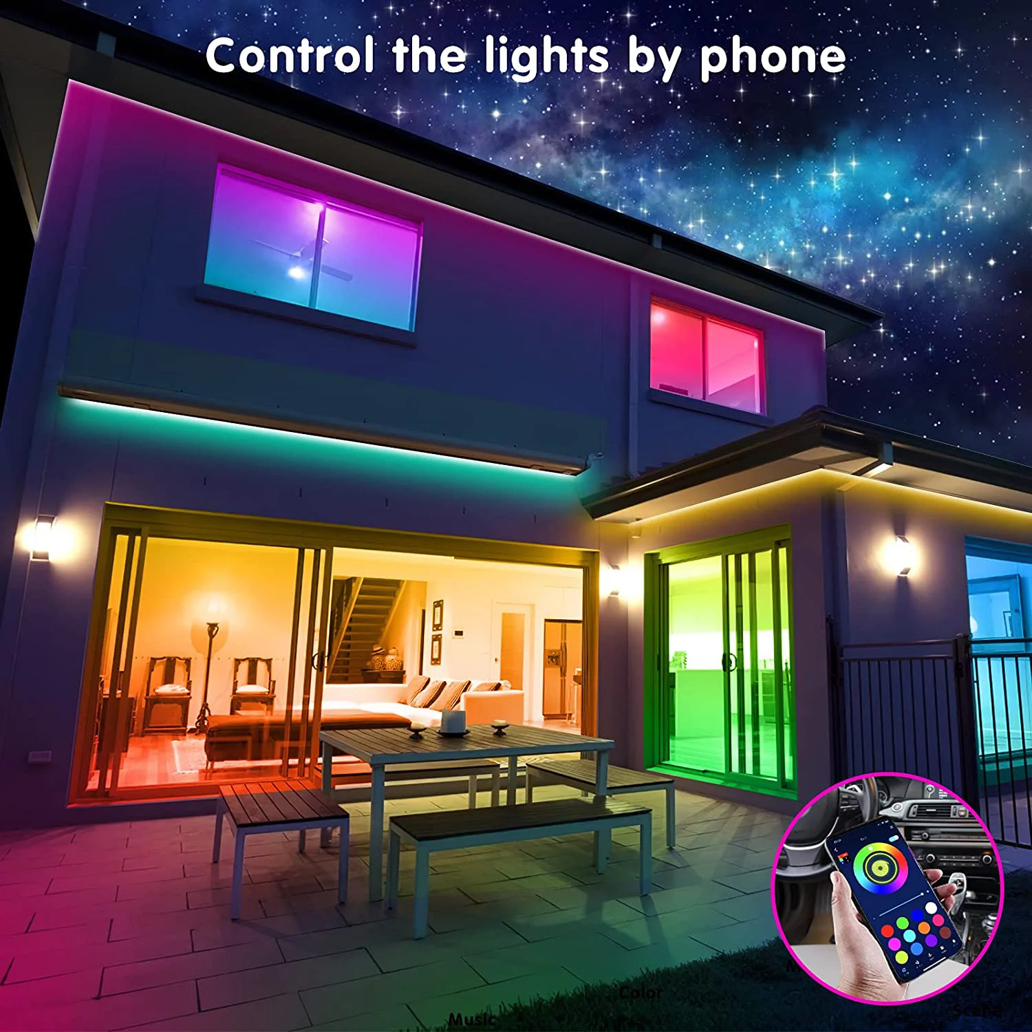 REEMEER 50ft Led Lights for Bedroom, Reemeer APP Control Music Sync Color Changing Led Lights, Led Strip Lights with Remote for Room, Kitchen Party, Home Decoration