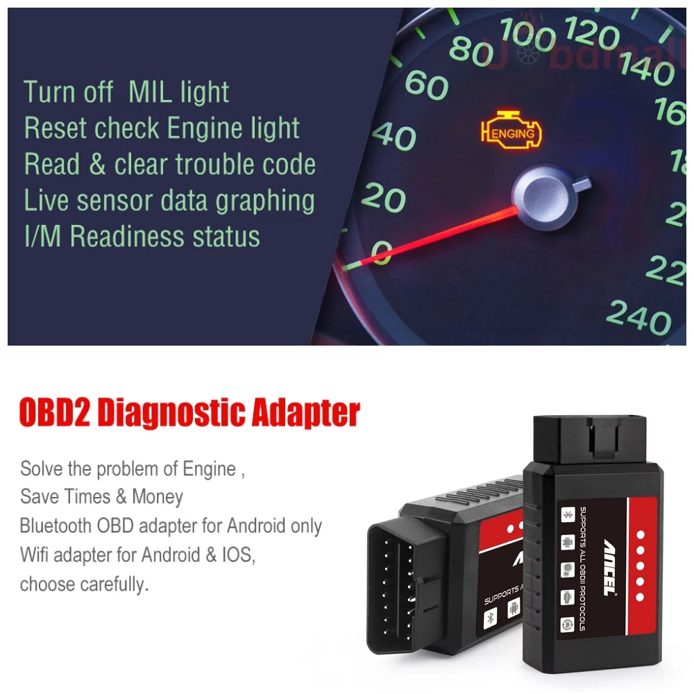 ANCEL  ELM327 V1.5 Wireless Code Reader Bluetooth OBD Scanner EOBD OBD2 Scanner Read Clear Trouble Codes Check Engine Light OBDII Car Scanner Automotive Diagnostic Scan Tool Auto Adapter