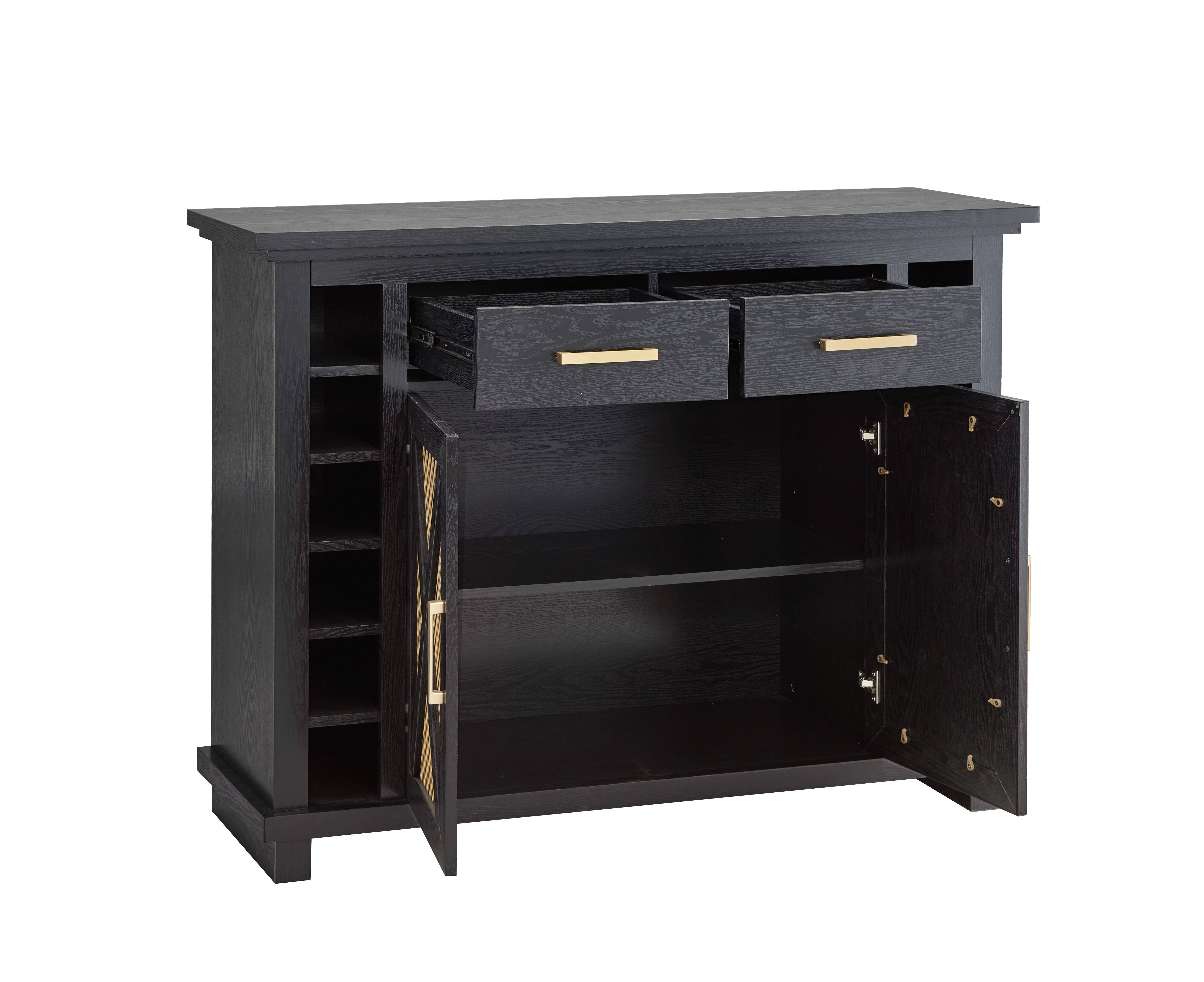 Home Source Black Console Bar Cabinet with Gold Trim
