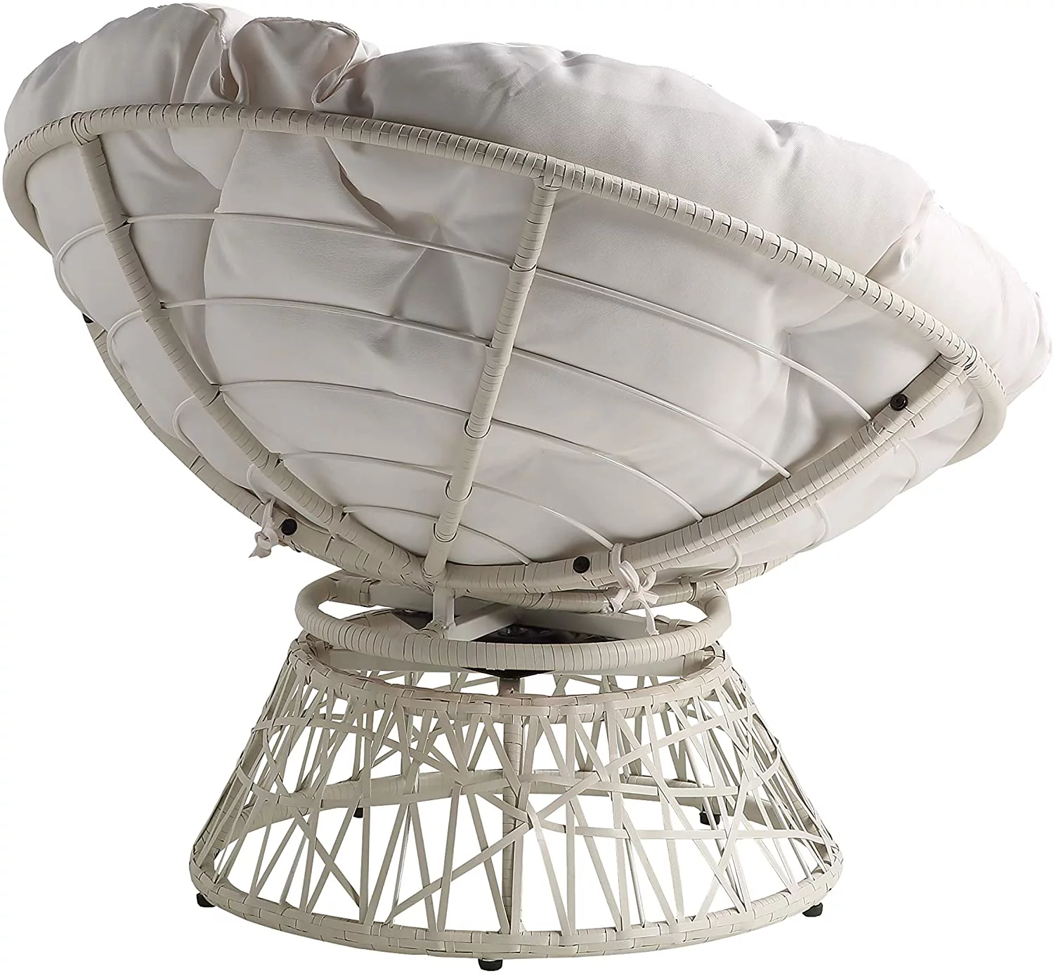 HYUN Wicker Papasan Chair with 360-Degree Swivel, White Frame with White Cushion