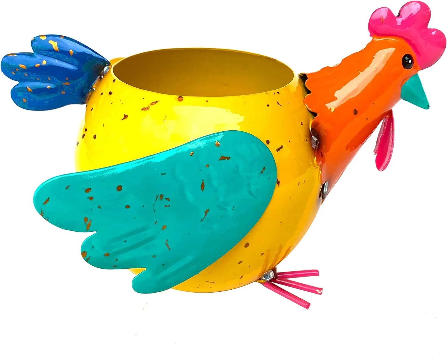 Chicken Planter Colorful Farmhouse Metal Rooster Hen Succulent Flower Indoor Outdoor Garden Decor 8