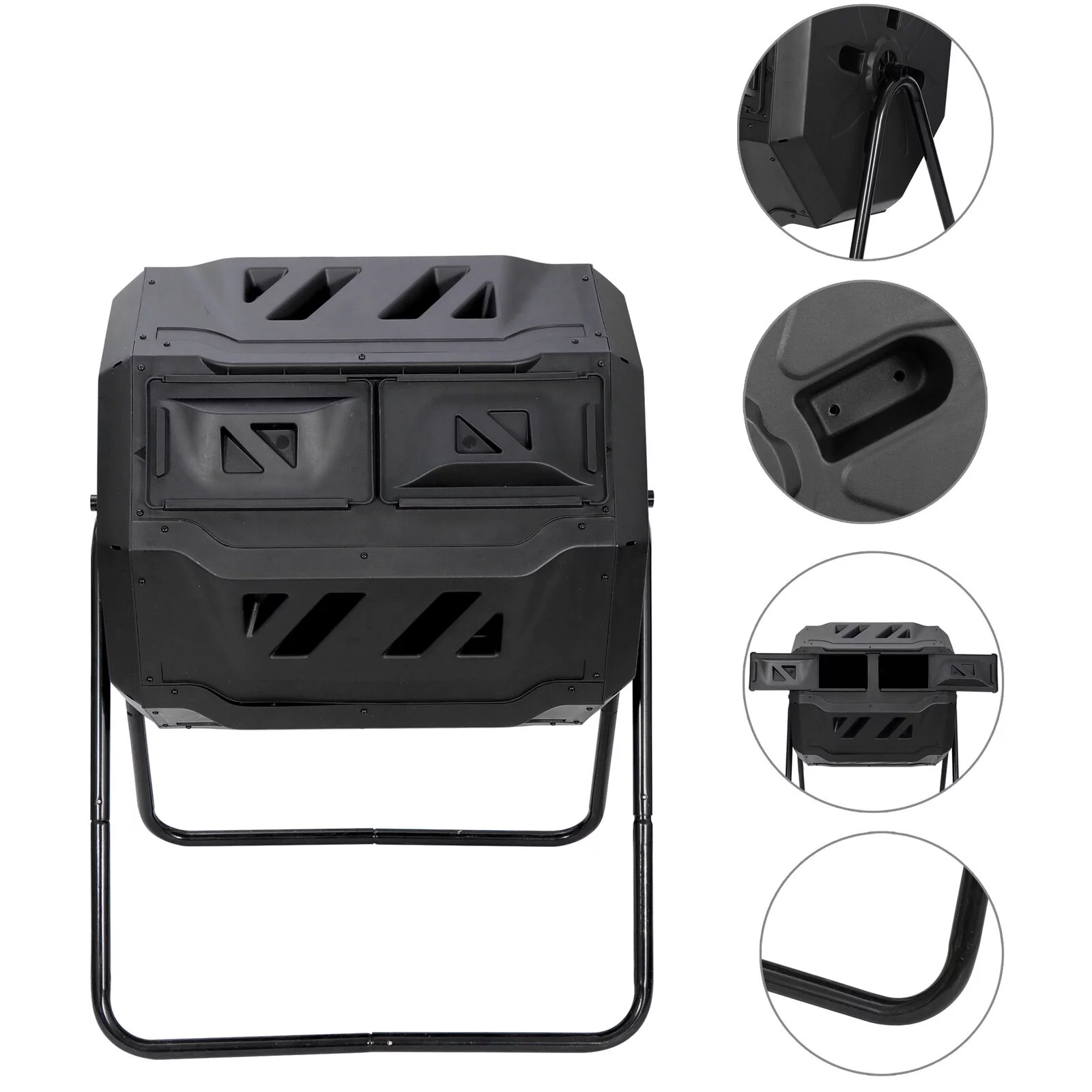 Large Dual Chamber Outdoor Compost Tumbler Bin - 43 Gallon Capacity - Efficient Black Composter for Tumbling