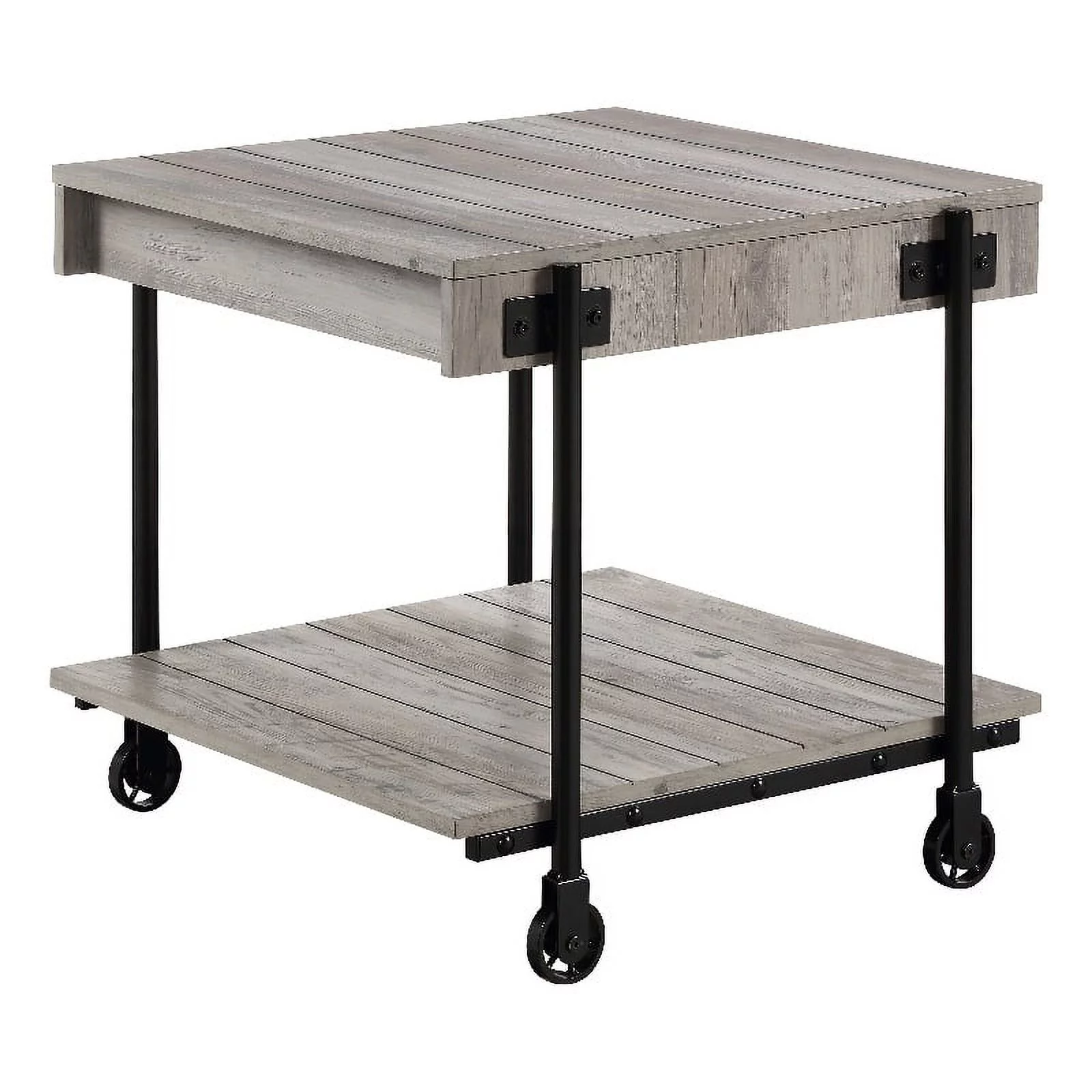 Bowery Hill Modern Wood Natural End Table with Metal Black Wheels