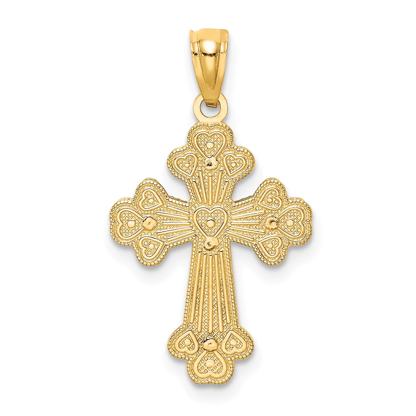 14K Two-Tone Gold Polished Filigree 2 Level Heart Cross Pendant (30 mm x 15 mm) With 10K Yellow Gold Lightweight Rope Chain 20