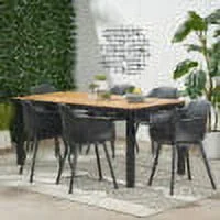 GDF Studio Riviera Outdoor Resin and Acacia Wood 7 Piece Dining Set, Black and Teak