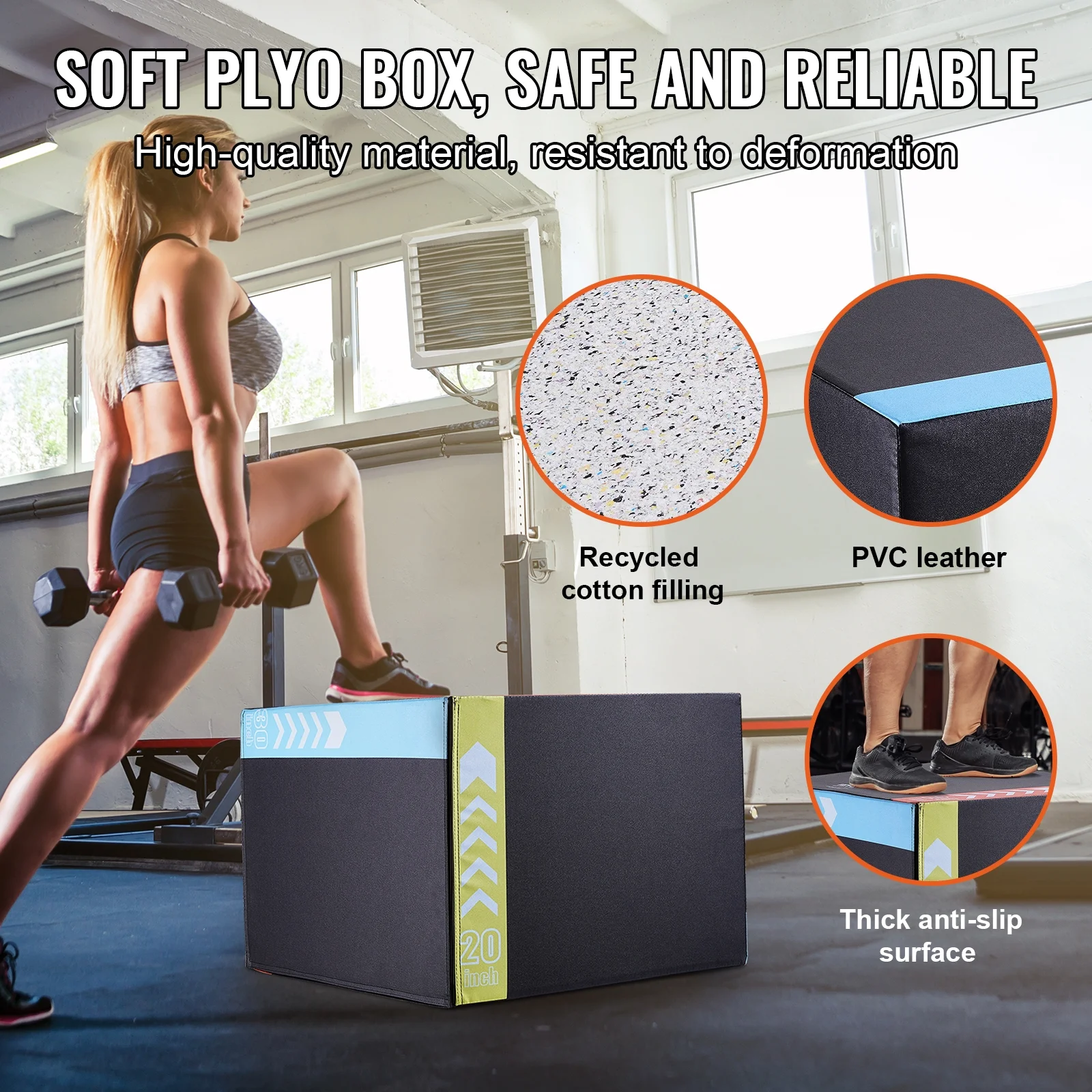 SKYSHALO 30/24/20 Inch 3 in 1 Plyometric Jump Box Fitness Exercise Plyo Box Cotton