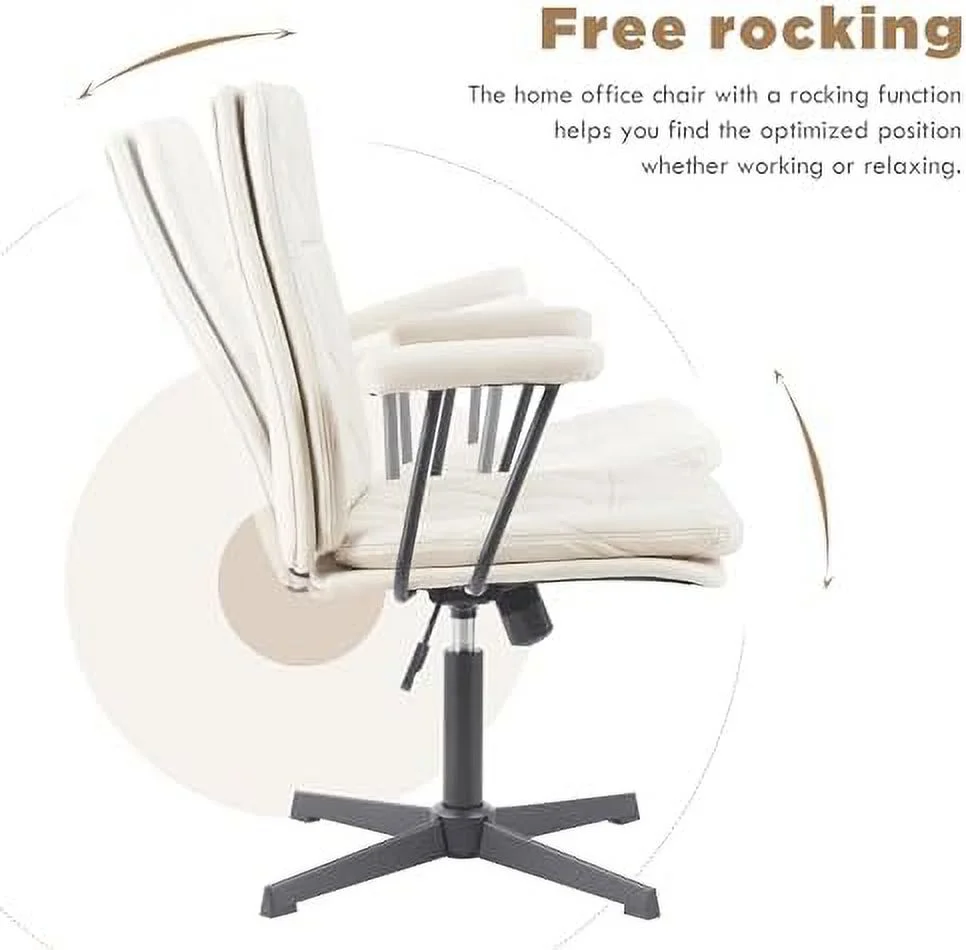 FDSHOIYN Ergonomic Desk Chair no Wheels Criss Cross Chair Adjustable Home Office Chair with Armrest Executive Swivel Mid Back Chair Brown