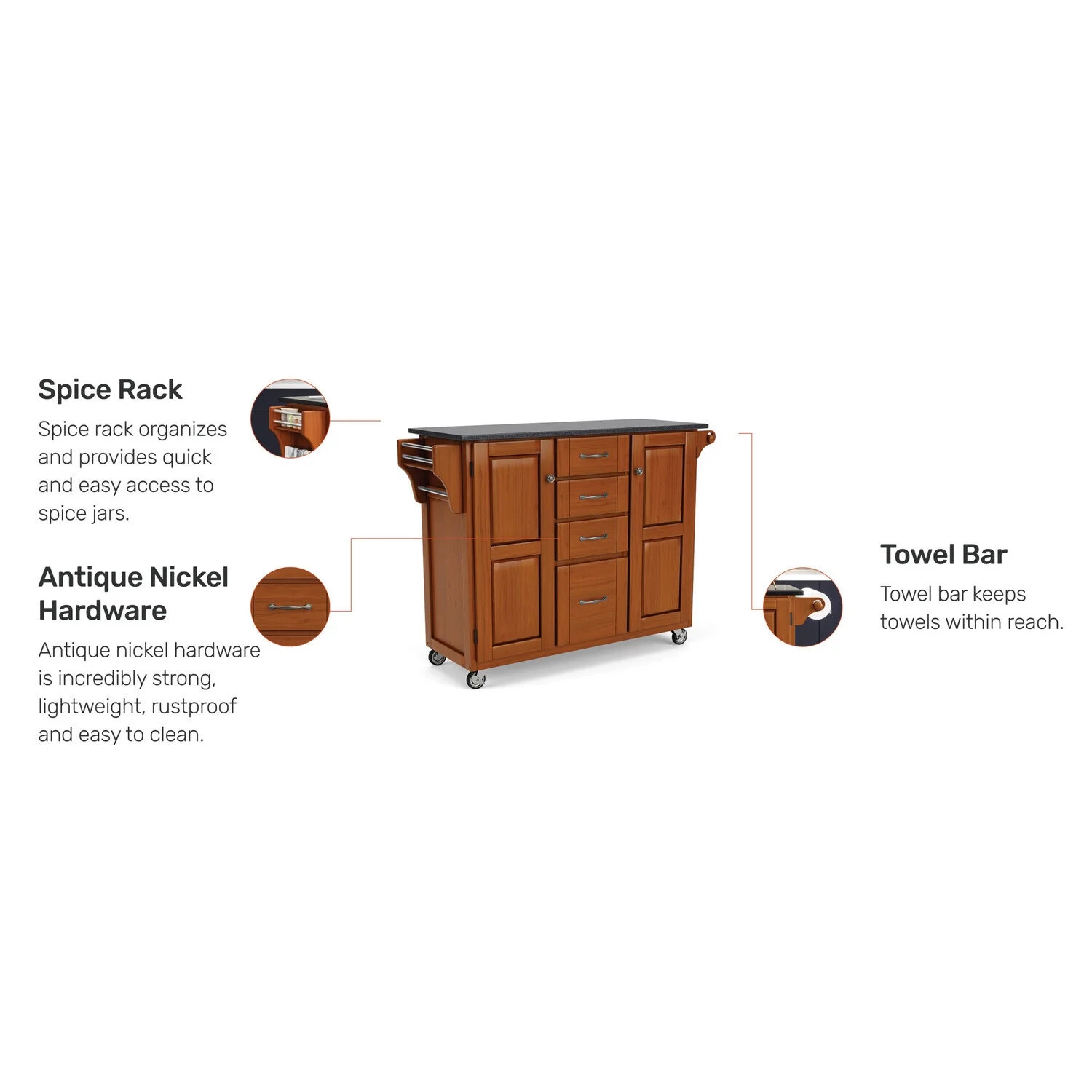 Homestock Natural BeautyBrown Wood Kitchen Cart