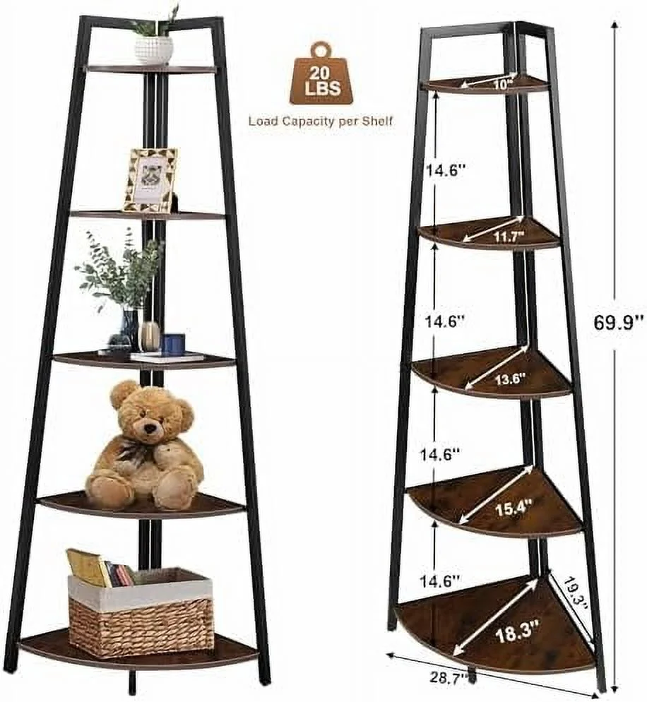 RSJIWOGZ 5 Tier Corner Stand  70'' Tall Corner Ladder   Ideal for Books  Plants    Display Shelving Unit  Room  Bedroom  Kitchen