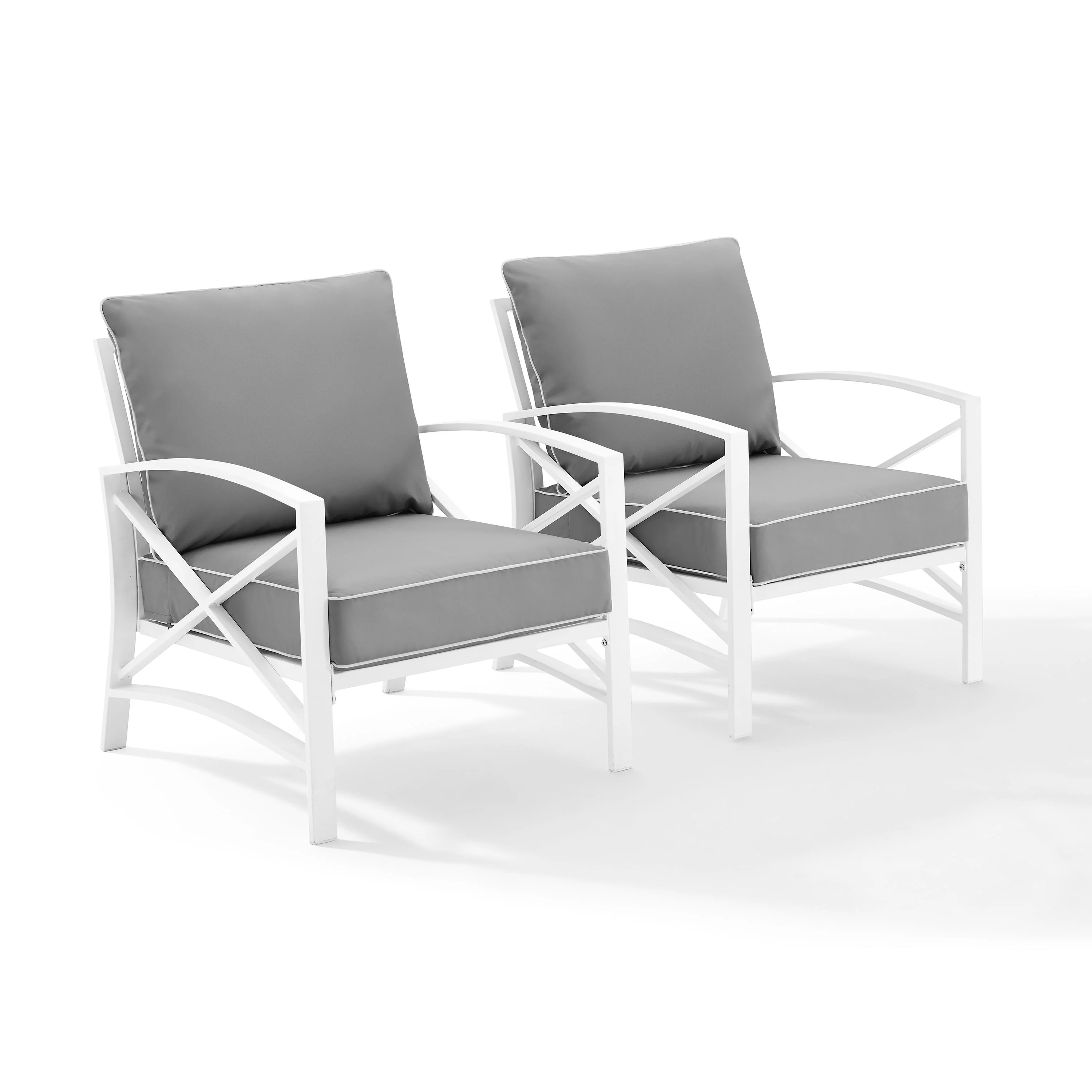 Crosley Kaplan Patio Arm Chair in Gray and White (Set of 2)