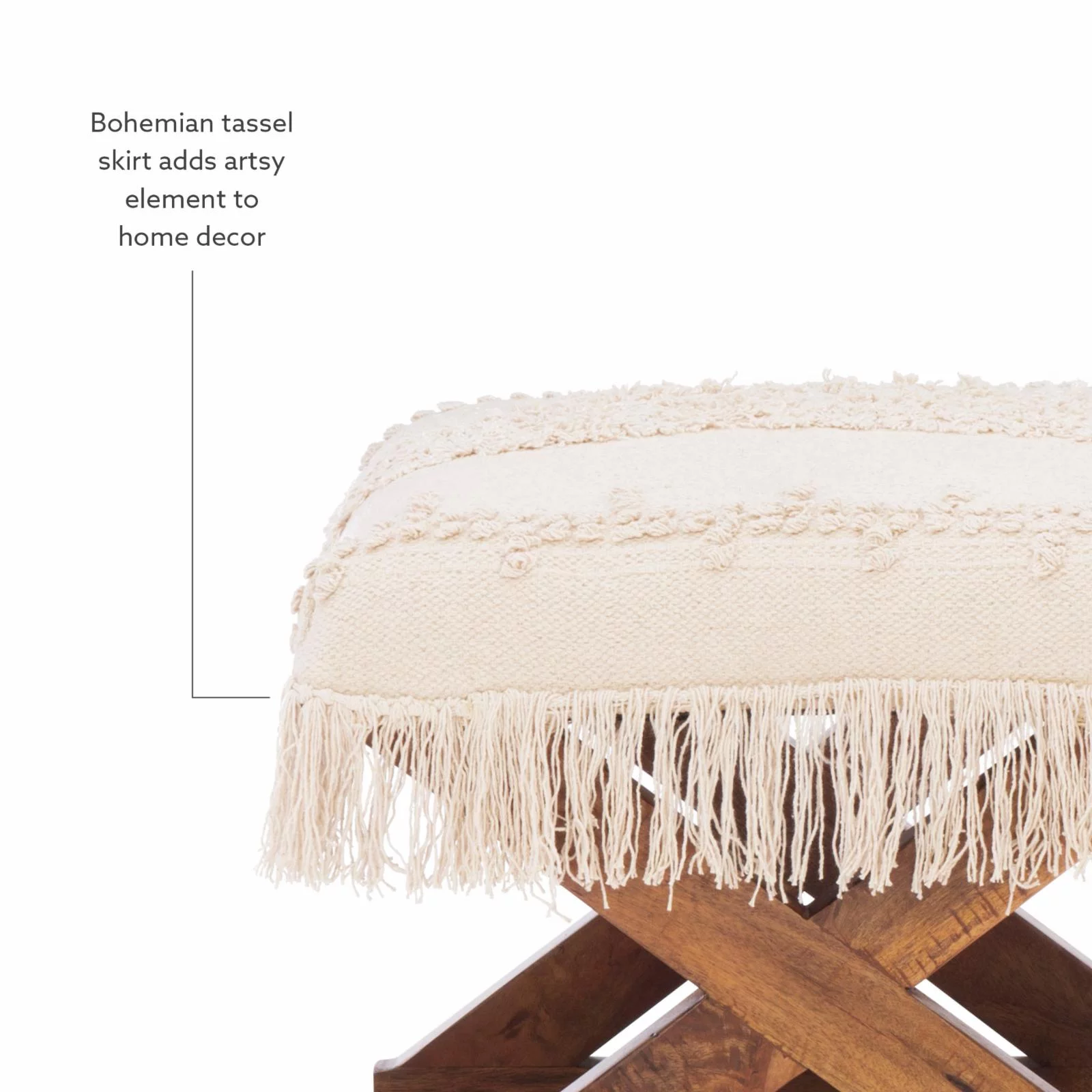 Powell Tarragon Pouf Top  Bench - Brown with Off-White