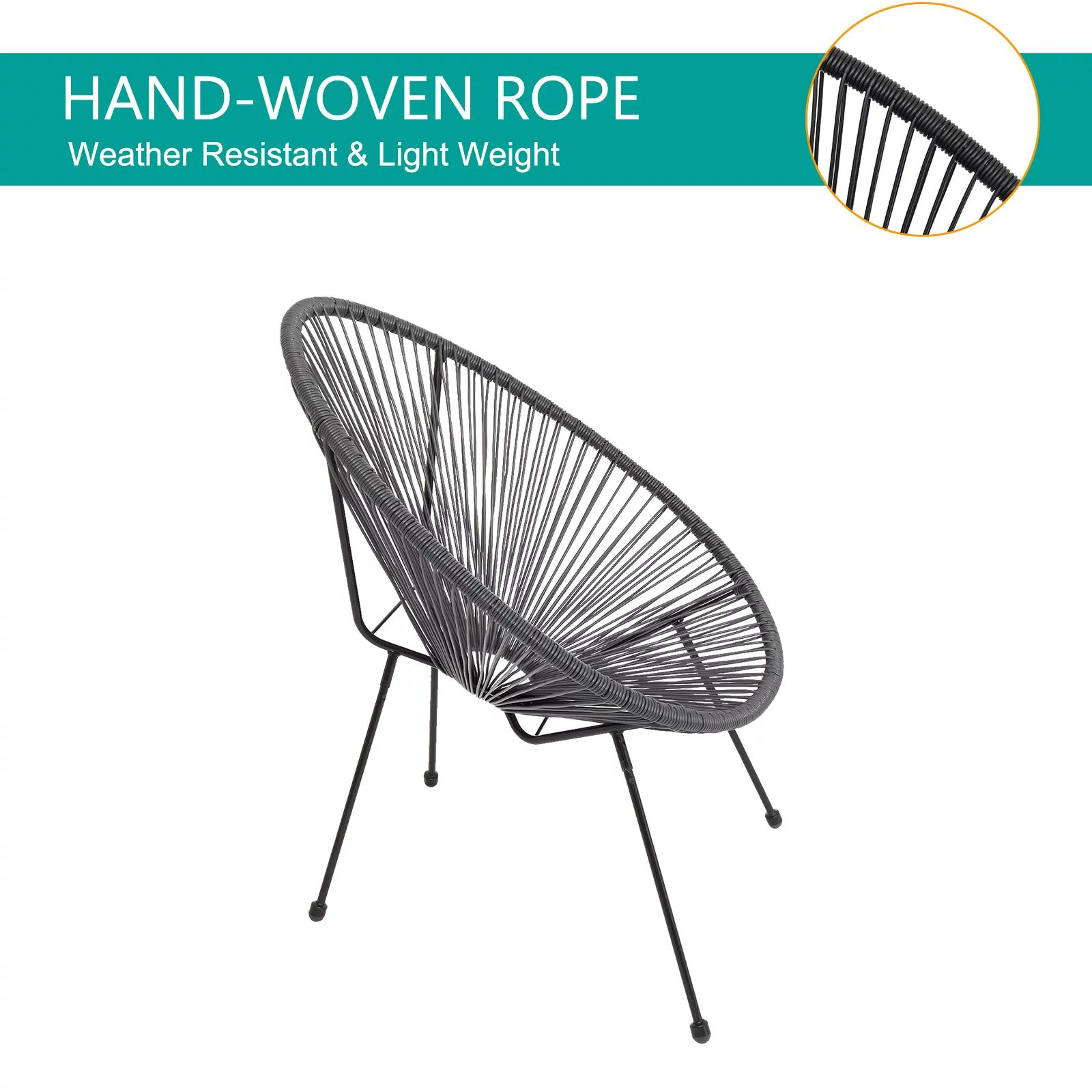 UBesGoo 3-Piece All-Weather Patio Chat Set w/ Glass Table, Acapulco Bistro Furniture, Gray