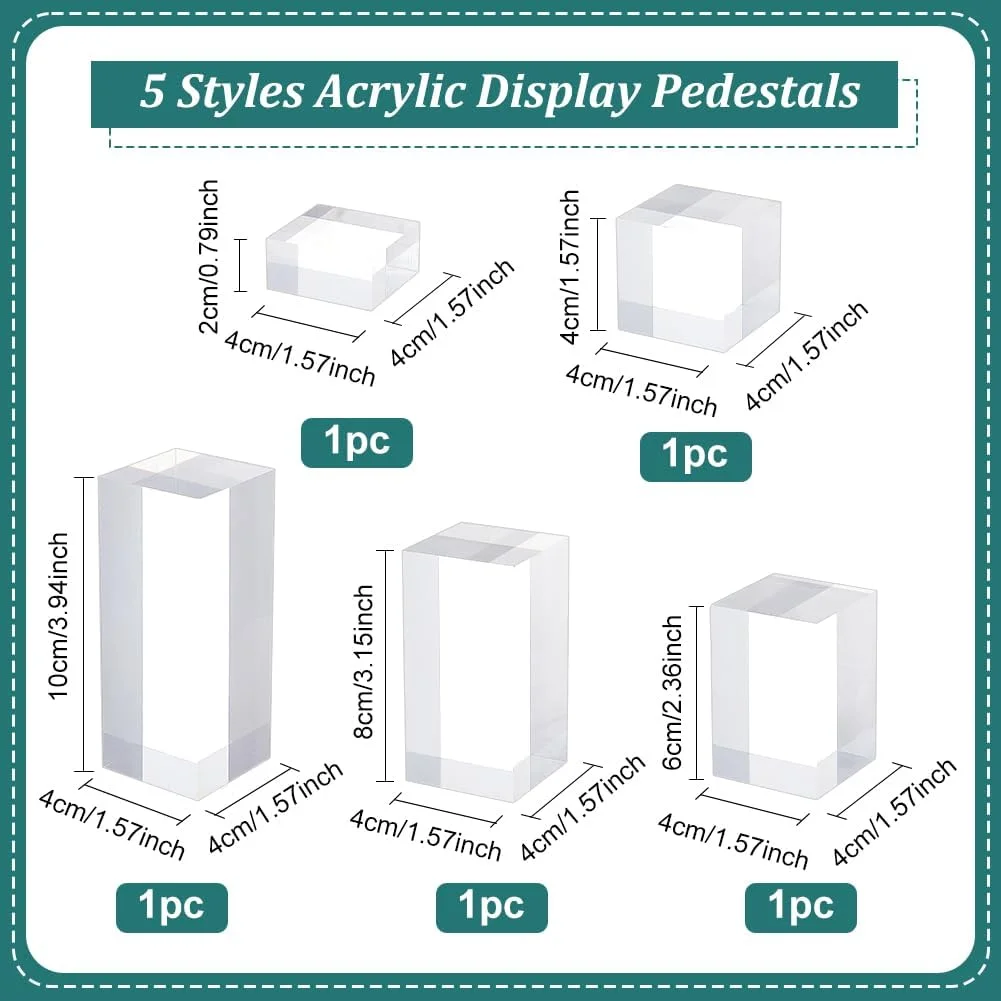 5Pcs Clear Acrylic Display Block 1.2/1.6/2.4/3.2/4 Inch Round Cylinder Solid Display Pedestal Stand