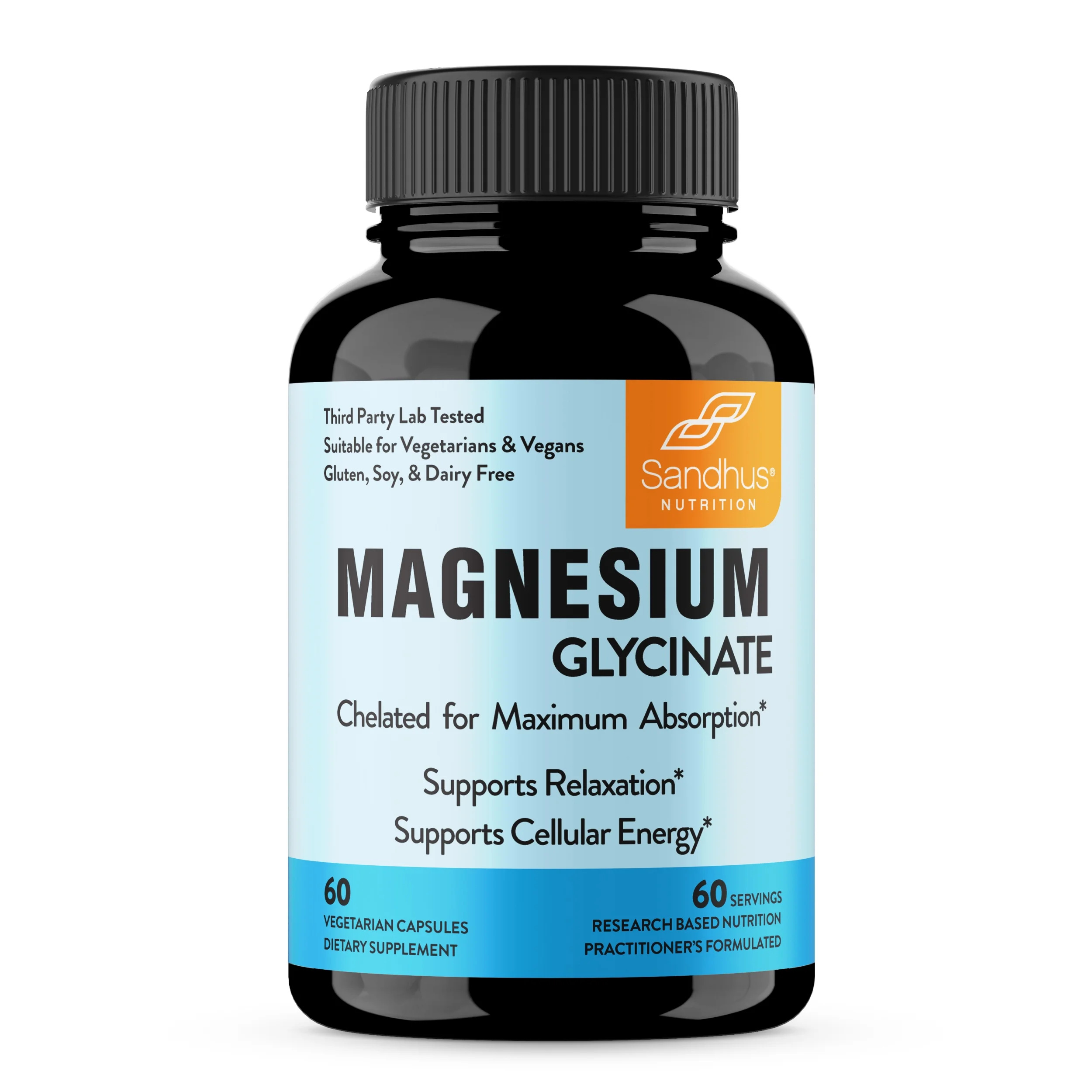 Sandhu's Magnesium Glycinate - Chelated Magnesium for Maximum Absorbing - Supports Relaxation & Cellular Energy - 60 Vegetarian Capsules