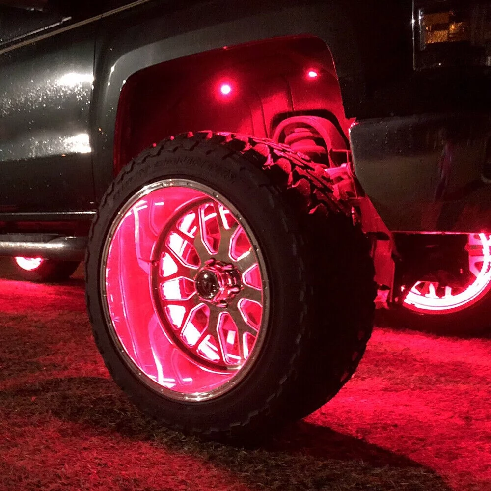 4x17.5'' Double Row LED Wheel Ring Lights Bluetooth Color RGB Rim Lights lamps