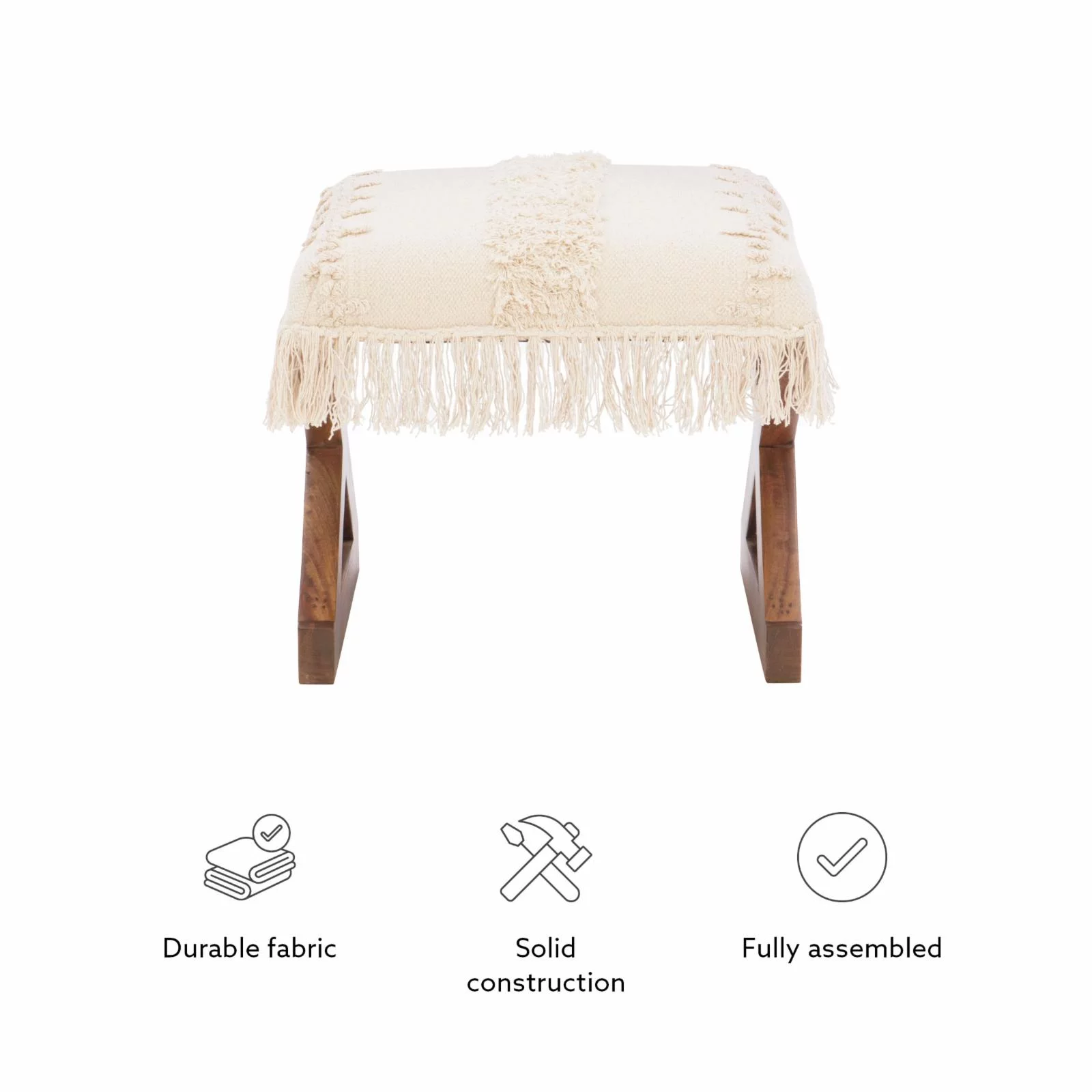 Powell Tarragon Pouf Top  Bench - Brown with Off-White