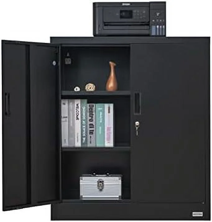 SQYTHGB Metal  Cabinet，71" Garage  Cabinet with 2 Locking Drawer and 4 Adjustable Shelves ，Black Tool Cabinet，Lockable File Steel Cabinet for Home  Office  Gym  School.