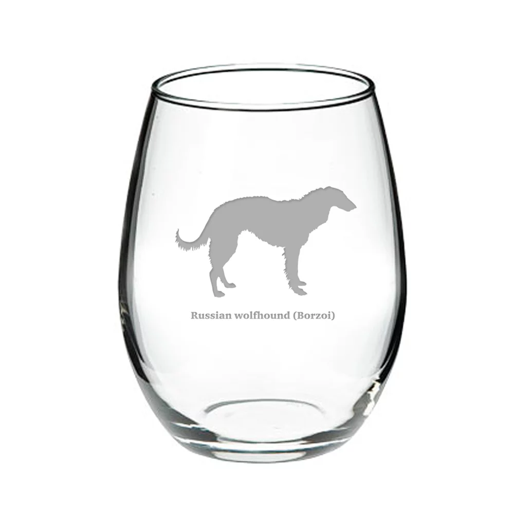Russian Wolfhound (Borzol) Deep Etched Stemless Red Wine Glass