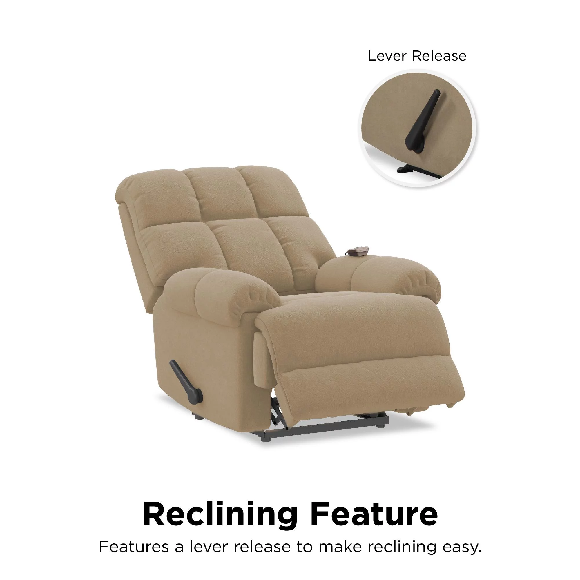 Elm & Oak Padded Massage Rocker Recliner, Tan