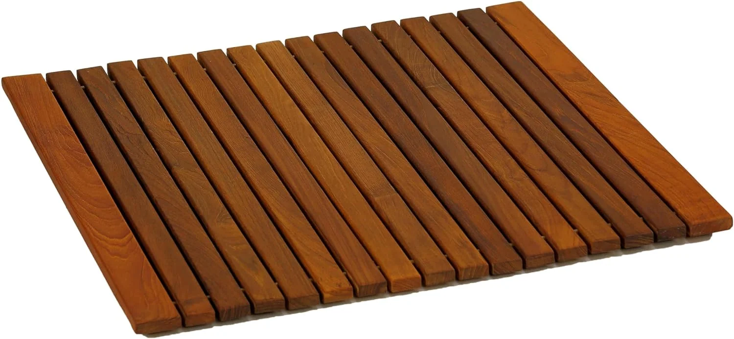 Lykos String Spa Shower Mat In Solid Teak Wood Oiled Finish, Large