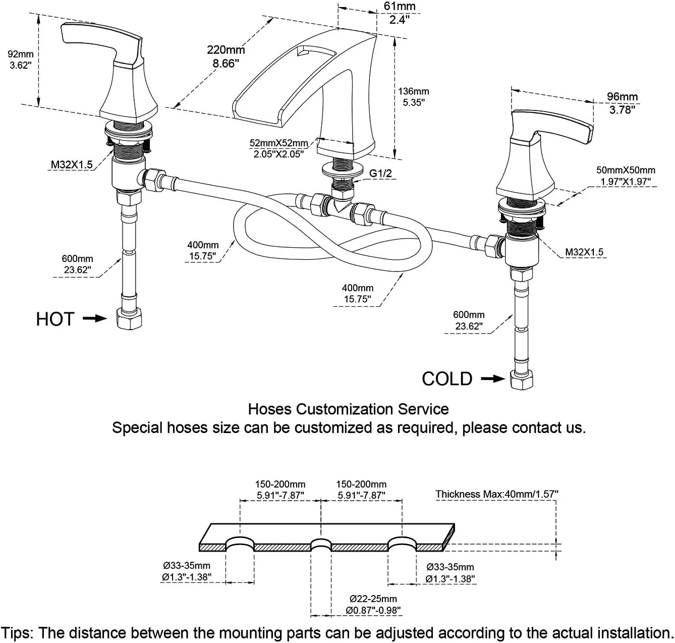 Tub Faucet Roman Waterfall Tub Filler Chrome Deck Mount Bathtub Faucets 3 Hole Brass Bathroom Faucets with 2 Handles