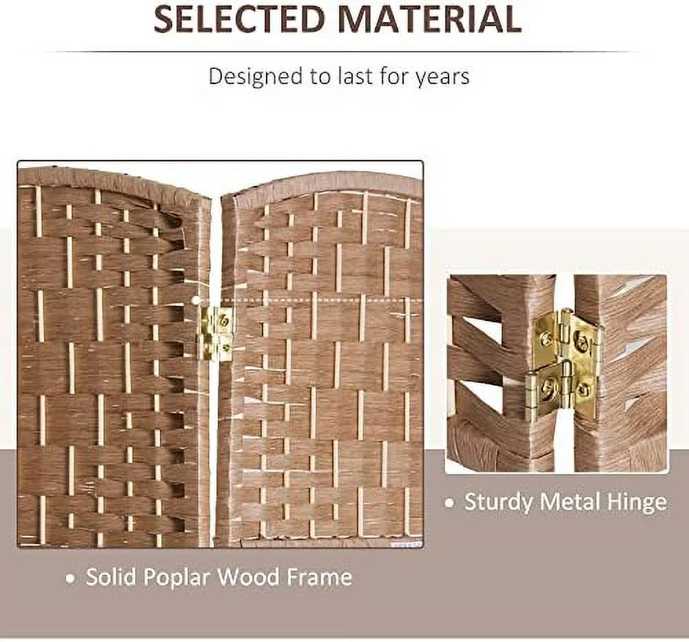 TQNJYGX 6' Tall Wicker Weave 6 Panel Room Divider Privacy Screen - Brown