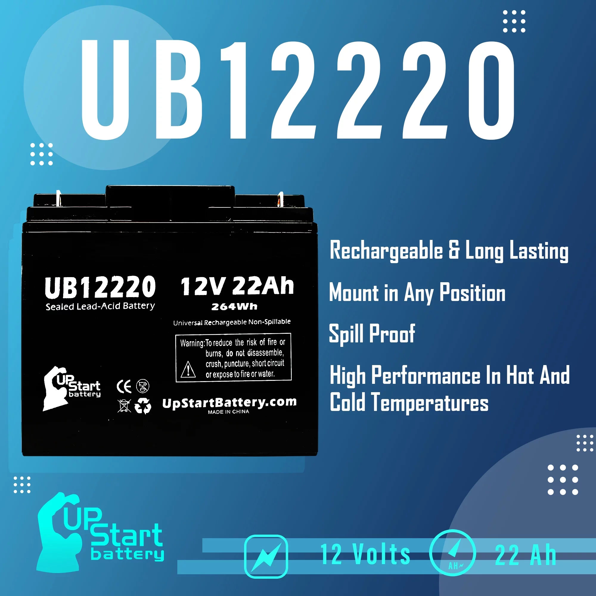 5x Pack - Compatible Golden Technology Alante Jr Battery - Replacement UB12220 Universal Sealed Lead Acid Battery (12V, 22Ah, 22000mAh, T4 Terminal, AGM, SLA)