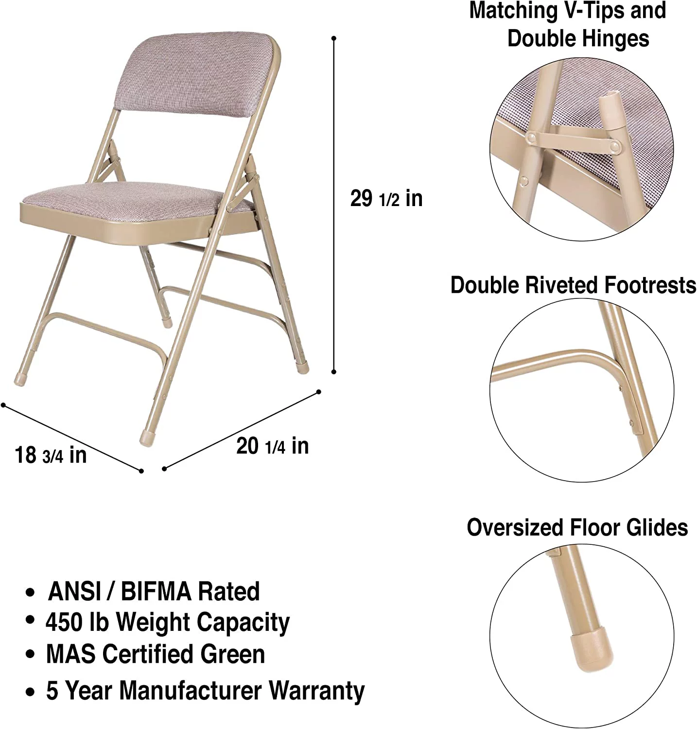 OUWI Premium Fabric Upholstered Steel Folding Chairs, 4 Pack, Beige