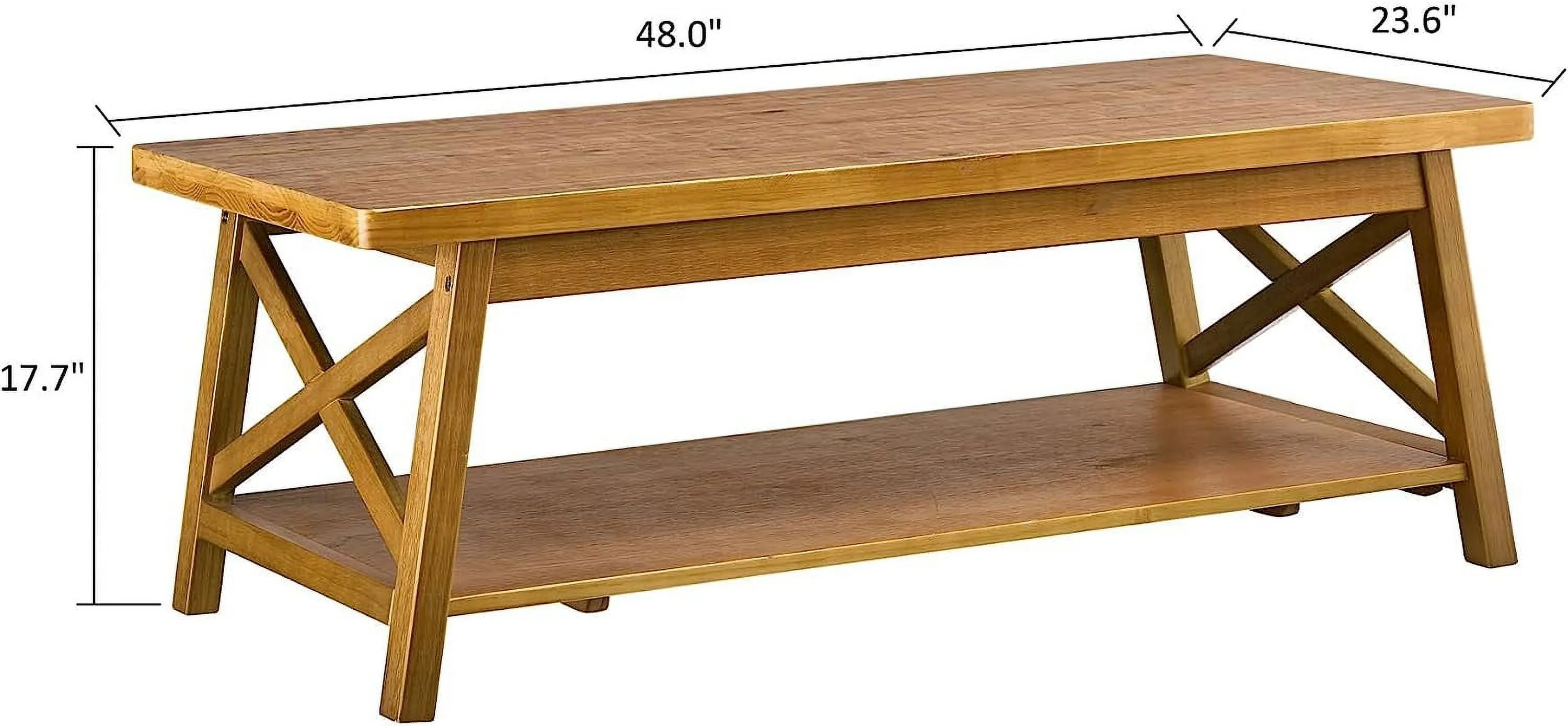 Modern Farmhouse Solid Wood Coffee Table with  Shelf  47" L  Rustic Oak Finish